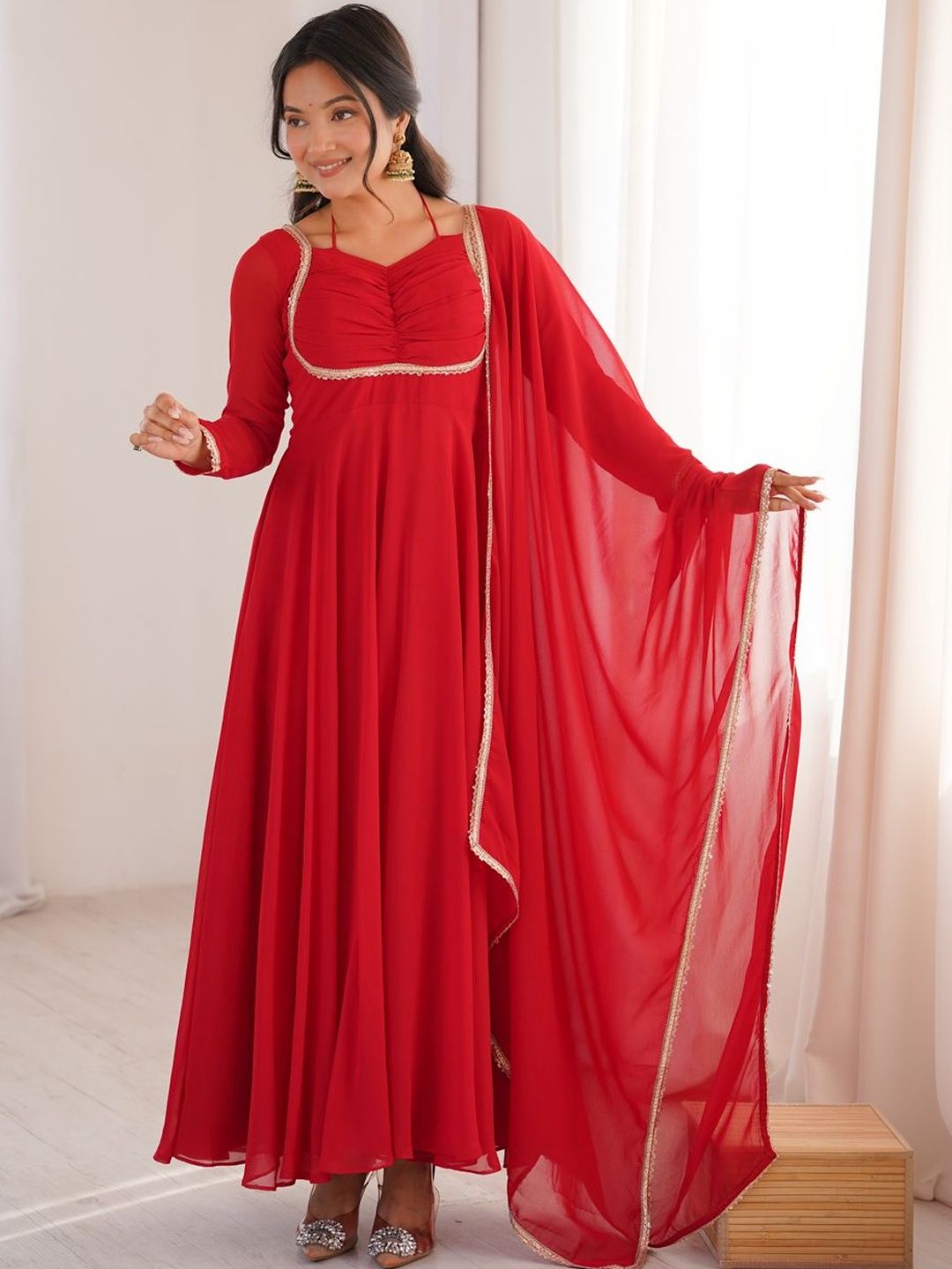HERE&NOW Women Gotta Patti Jacquard Georgette Anarkali Kurta-picture-52