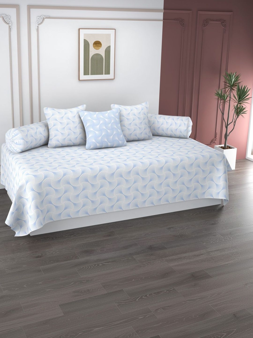 Apala 6 Pieces White Printed Microfiber Bedsheet With Bolster And Cushion Covers-picture-15