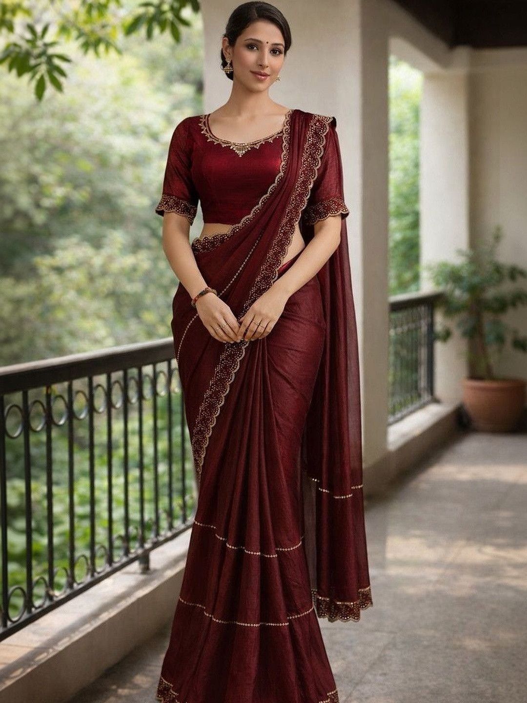 NANCY DESIGNER Embellished Beads and Stones Silk Blend Heavy Work Saree-image-4