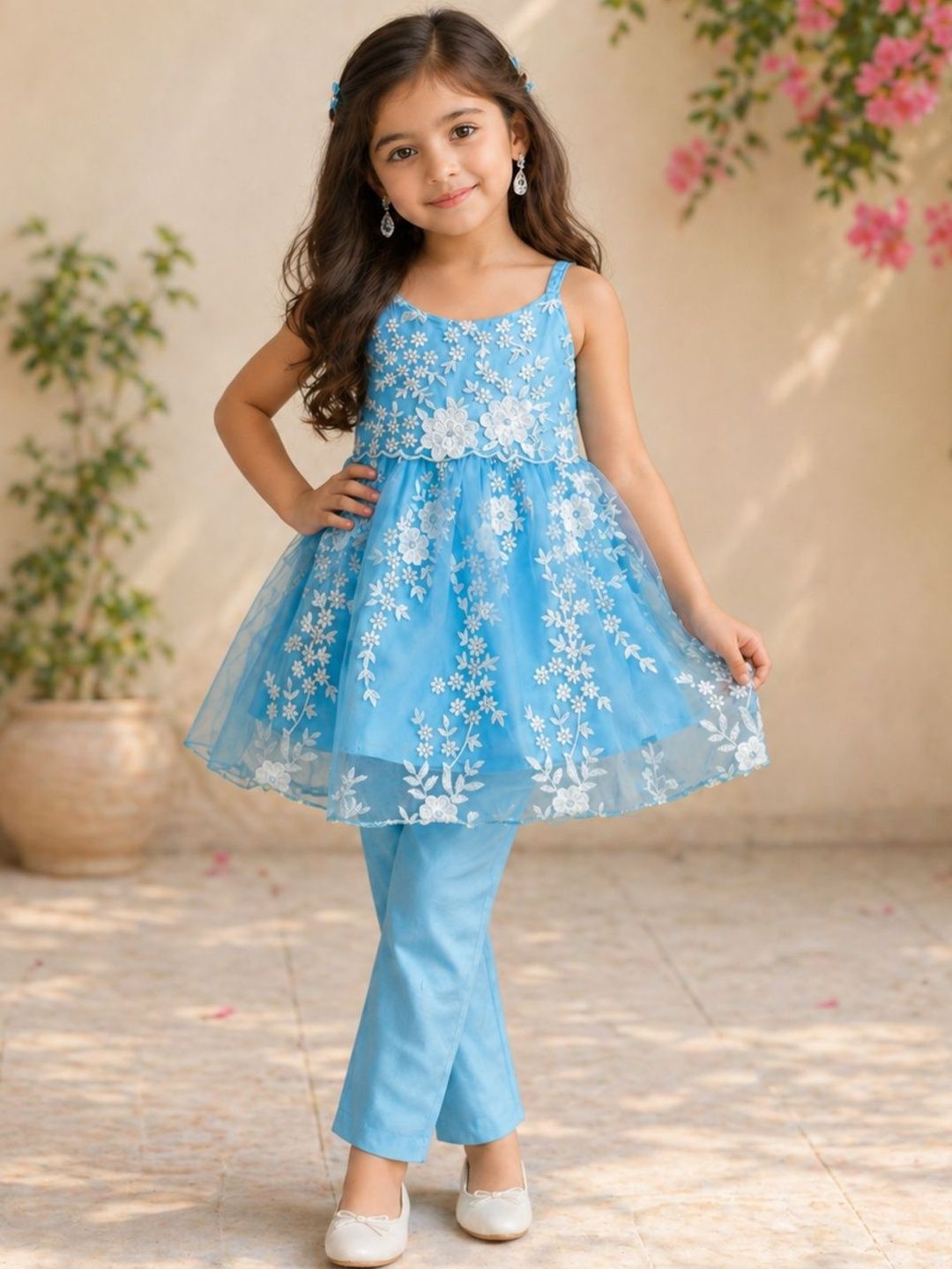 The Magic Wand Girls Floral Embroidered Regular Thread Work Kurti with Trousers-picture-46