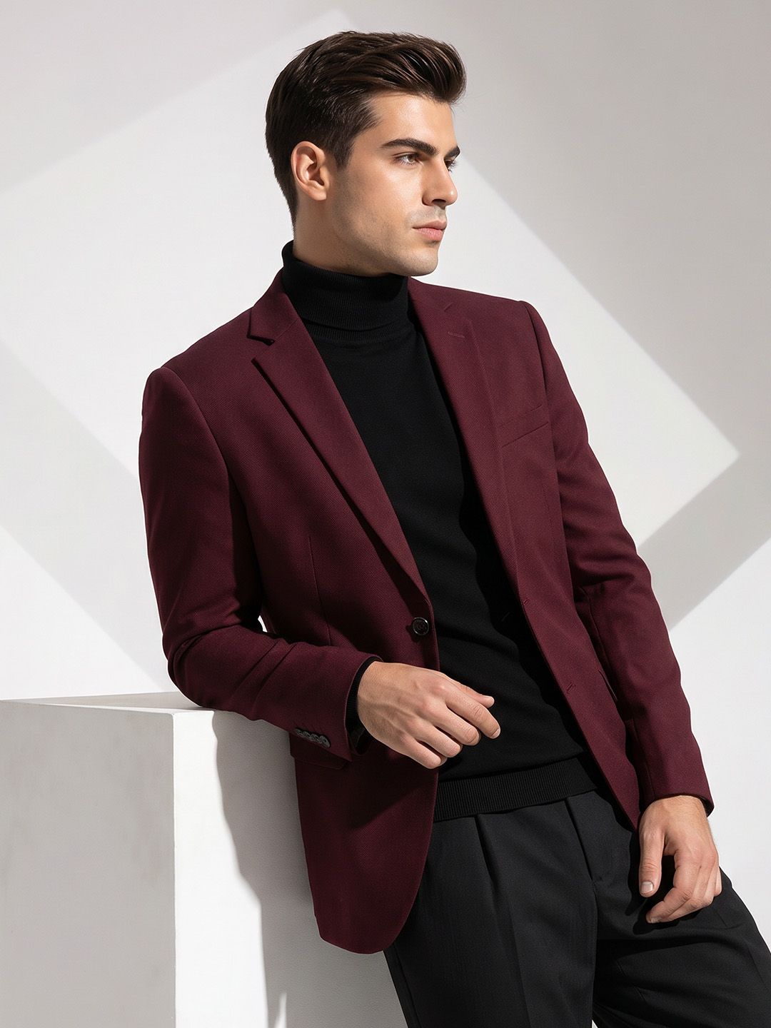 INVICTUS Slim Fit Textured Notched Lapel Single Breasted Formal Blazer-picture-45