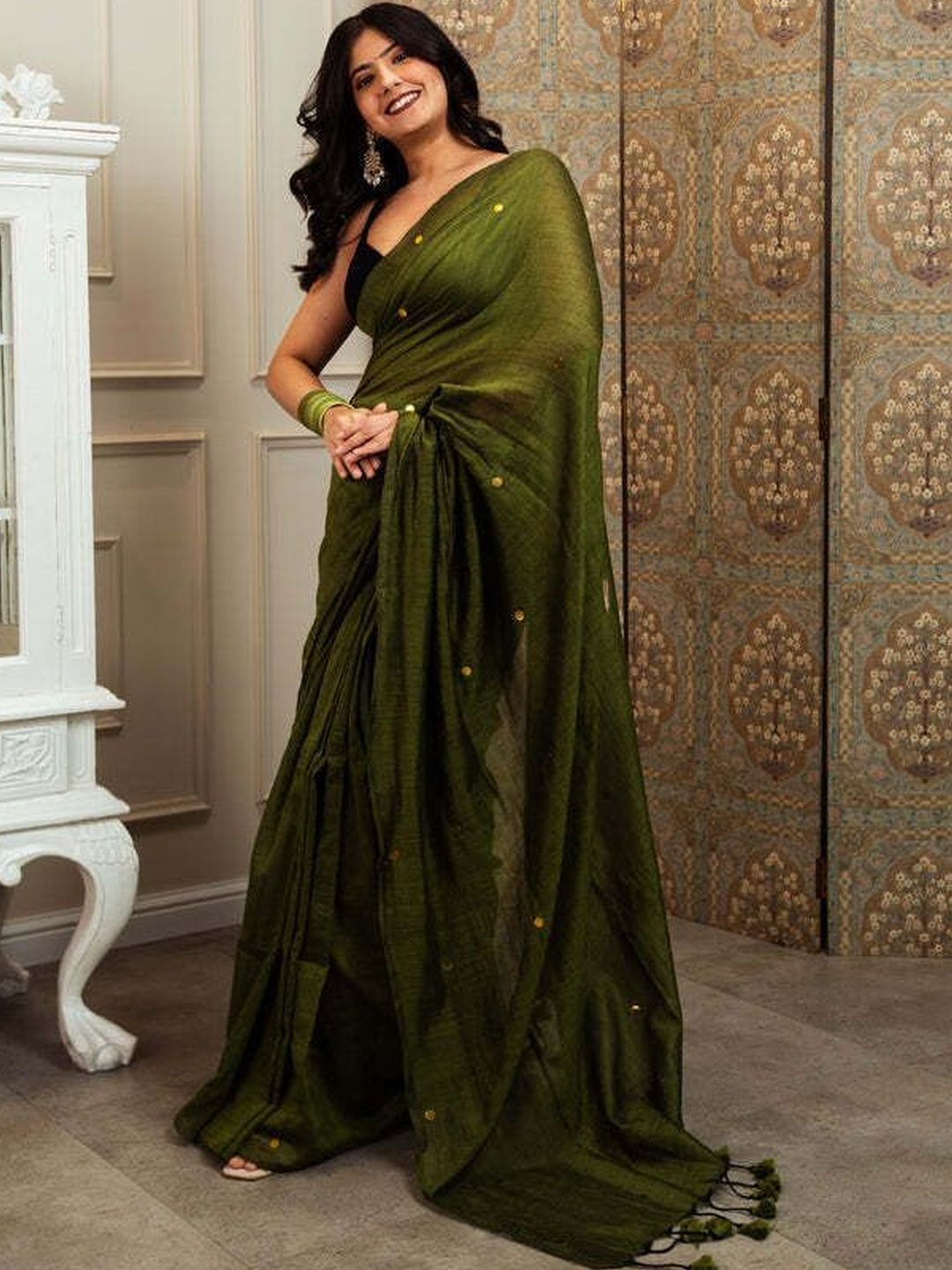 sourav biswas Sequinned Pure Cotton Handloom Saree-picture-45