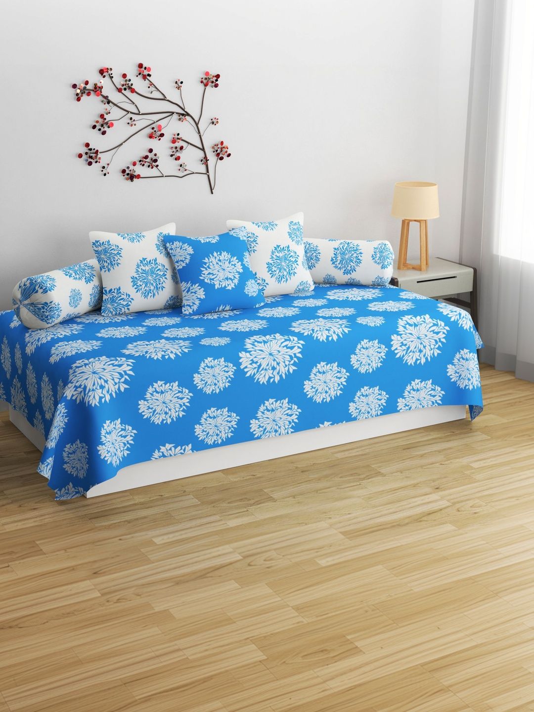 Apala 6 Pieces Blue Printed Microfiber Bedsheet With Bolster And Cushion Covers-picture-13