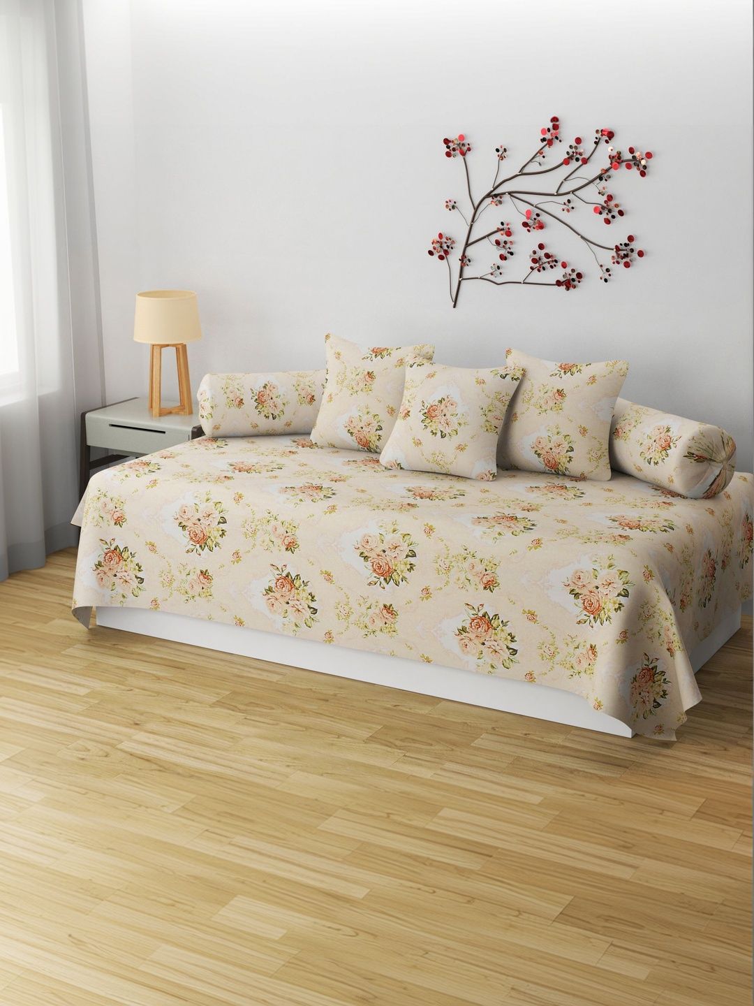 Apala 6 Pieces White Printed Microfiber Bedsheet With Bolster And Cushion Covers-picture-17