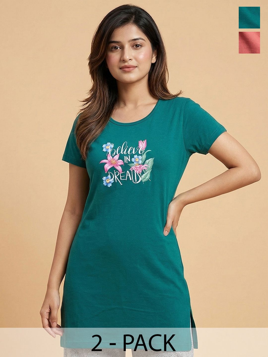 The Roadster Lifestyle Co. Pack of 2 Printed Lounge Tshirts-picture-47