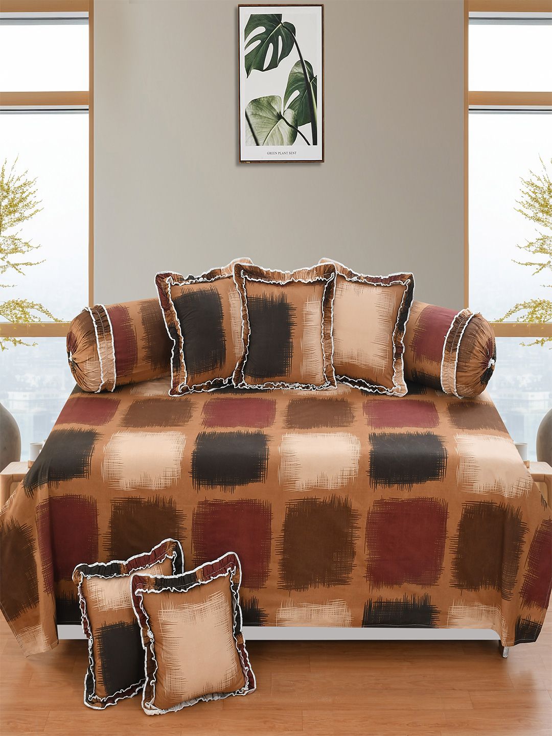 Luxmi Cotton Fabrics 8 Pieces Brown Printed Diwan Set-picture-28