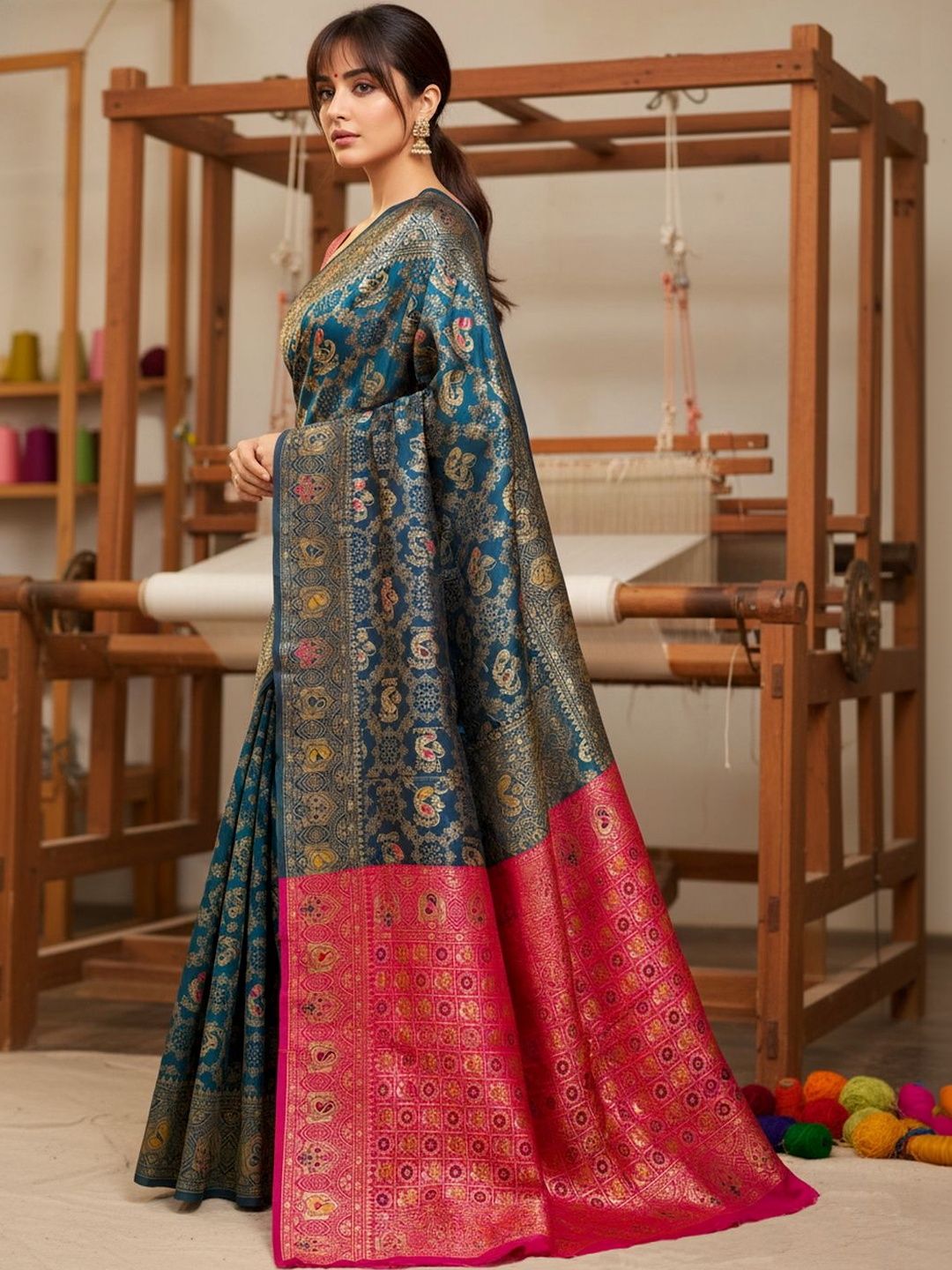 SZN Woven Design Zari Silk Blend Banarasi Saree-picture-47