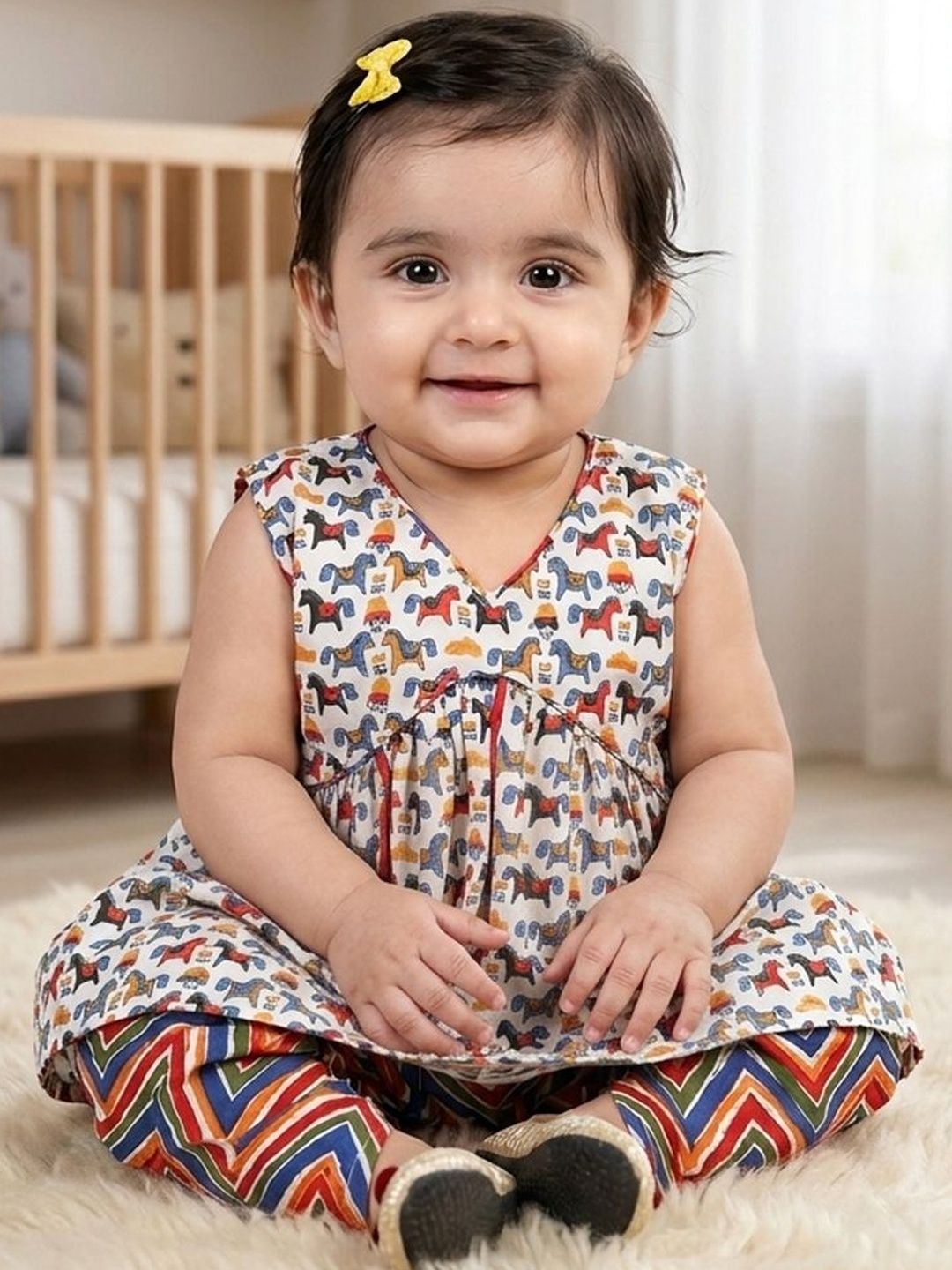 Sangria Girls Printed Pure Cotton V-Neck Kurti & Dhoti Pants-picture-27