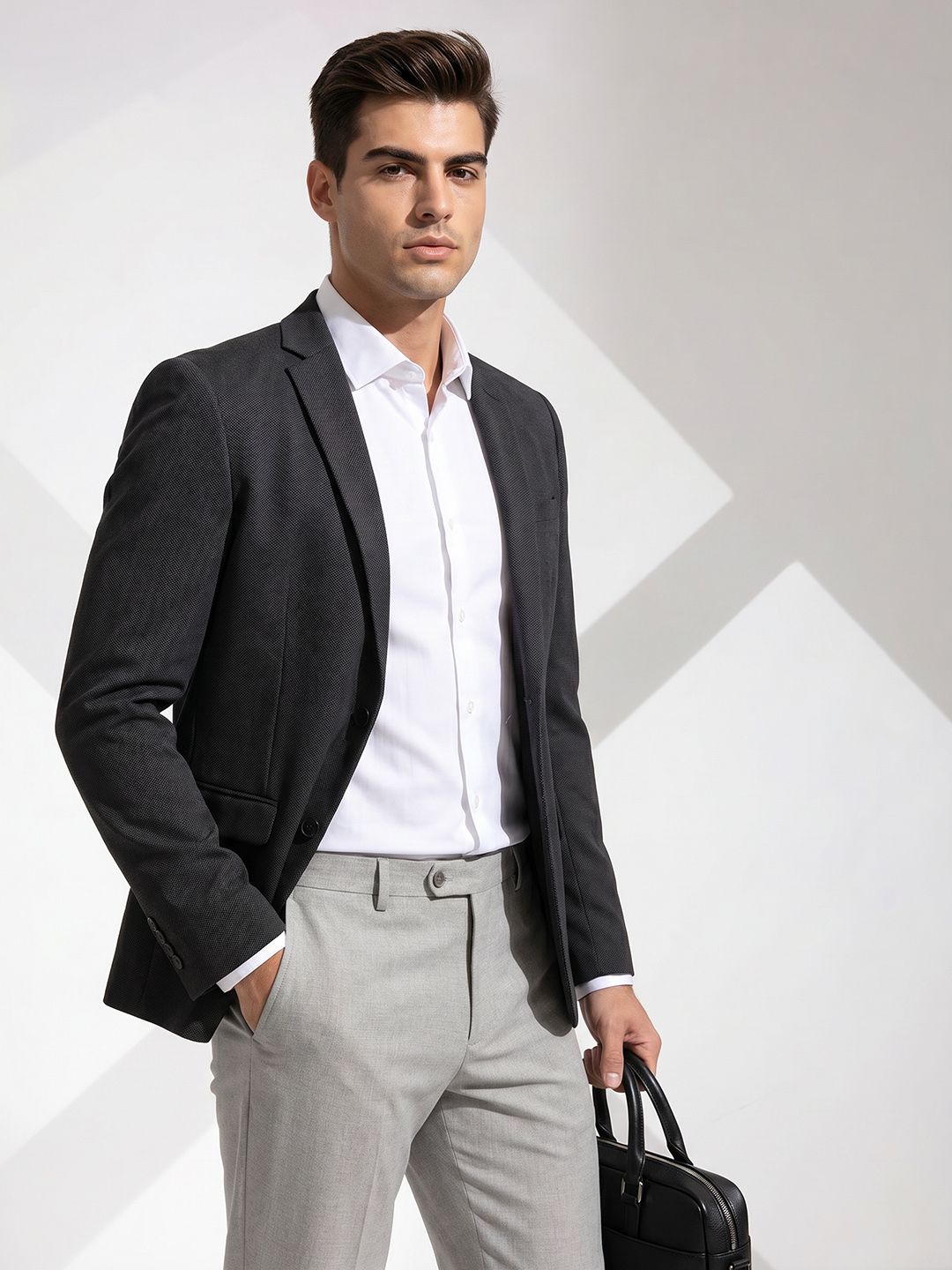 INVICTUS Slim Fit Textured Notched Lapel Single Breasted Formal Blazer-picture-31