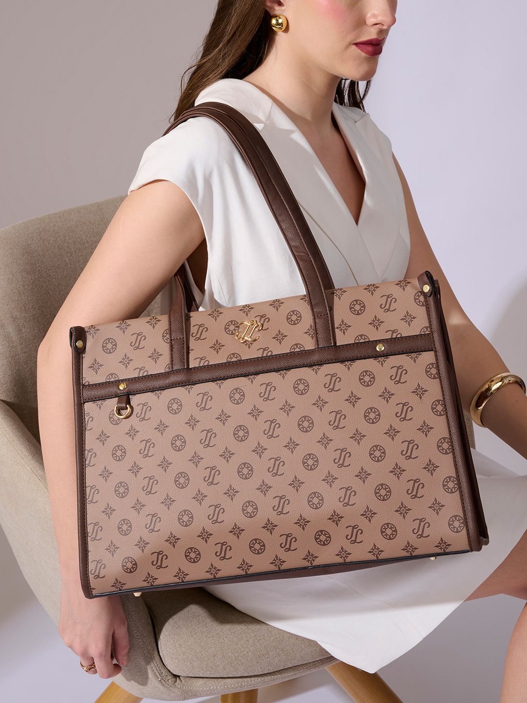 LAVIE Signature Printed Up to 12 inch Structured Tote Bag-image-8