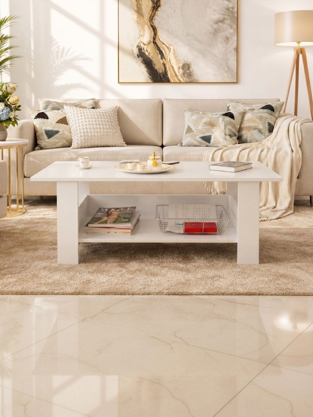 SPYDER CRAFT White Natural Stone Rectangle Coffee Table-picture-26