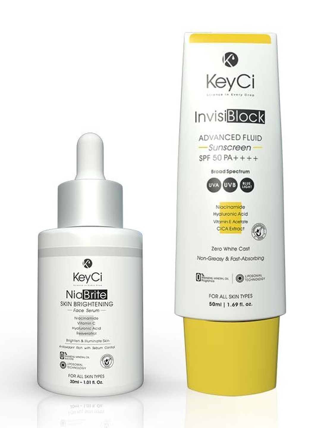 keyci set of 2 niabrite skin brightening serum 30 ml with invisiblock sunscreen 50 ml