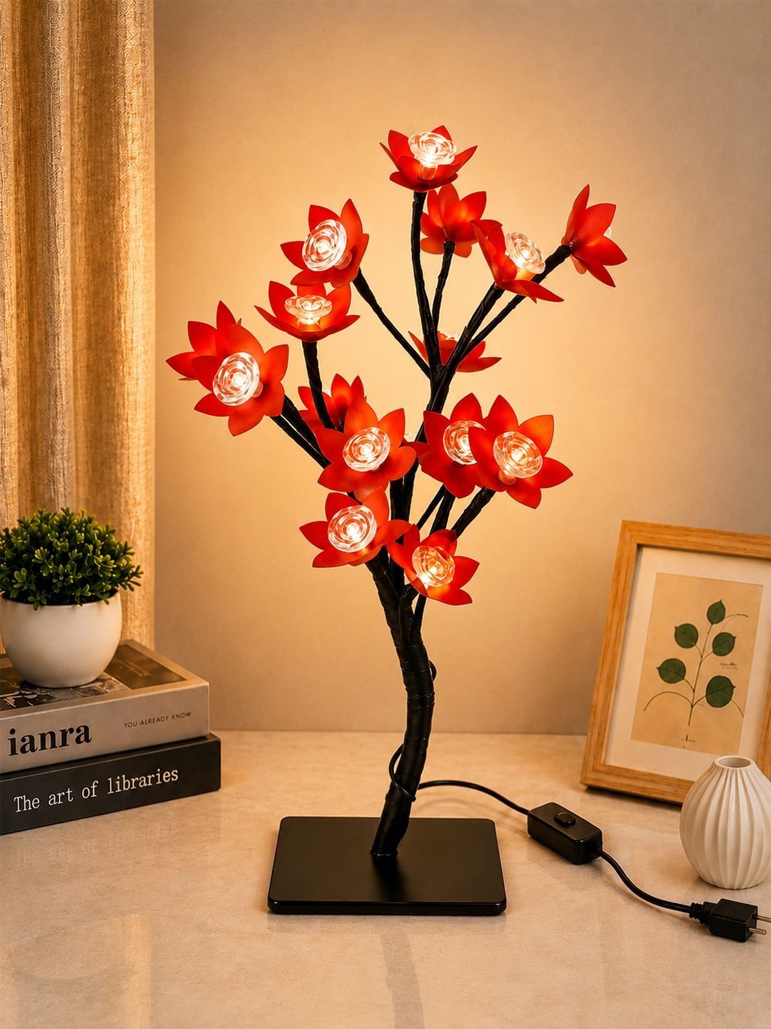KAVYARA Red Metal Abstract Shaped Table Lamp with Bulb-picture-35