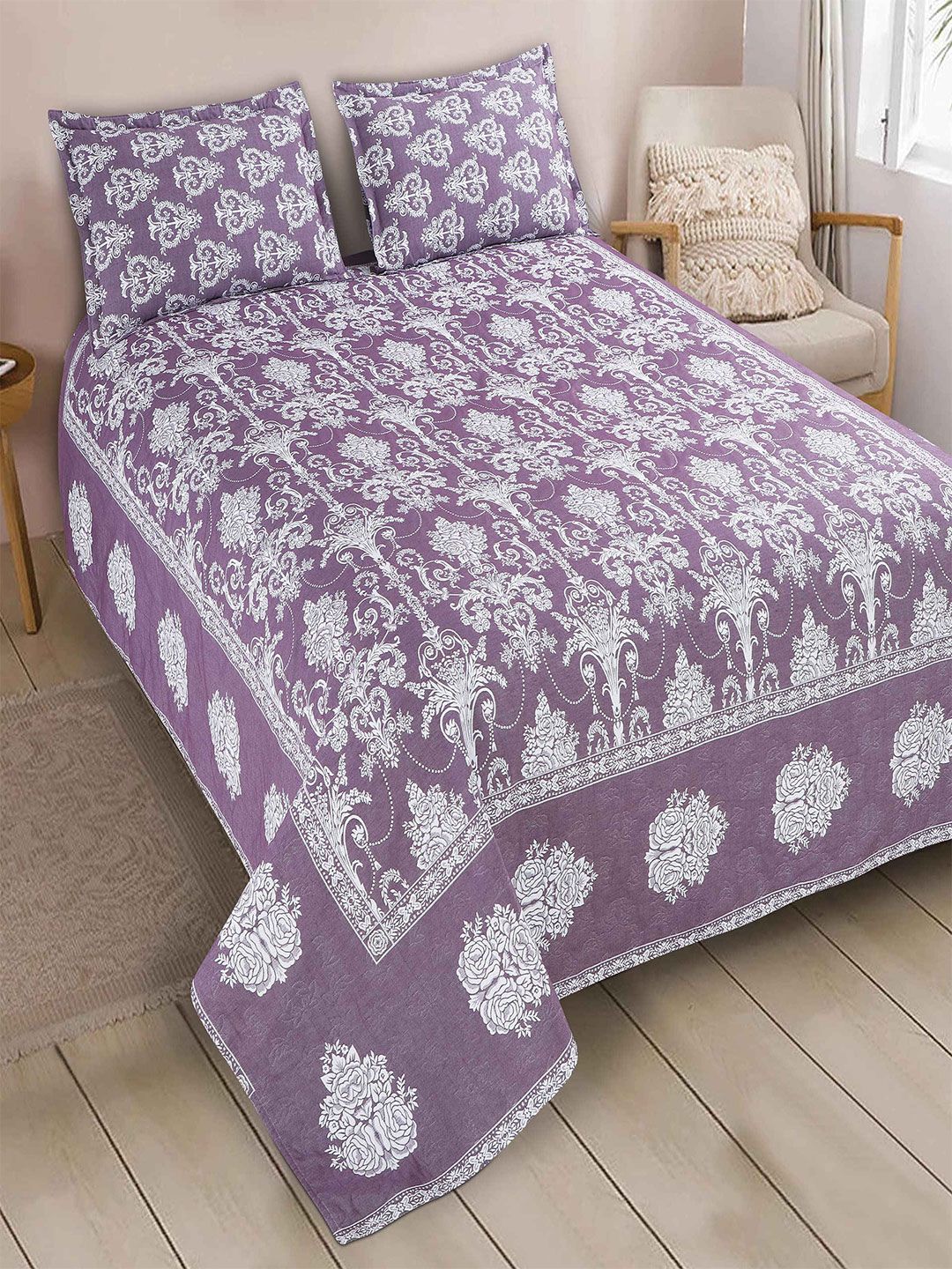 Victor Burgundy Floral Cotton Double Bed - King Bed Covers-picture-25