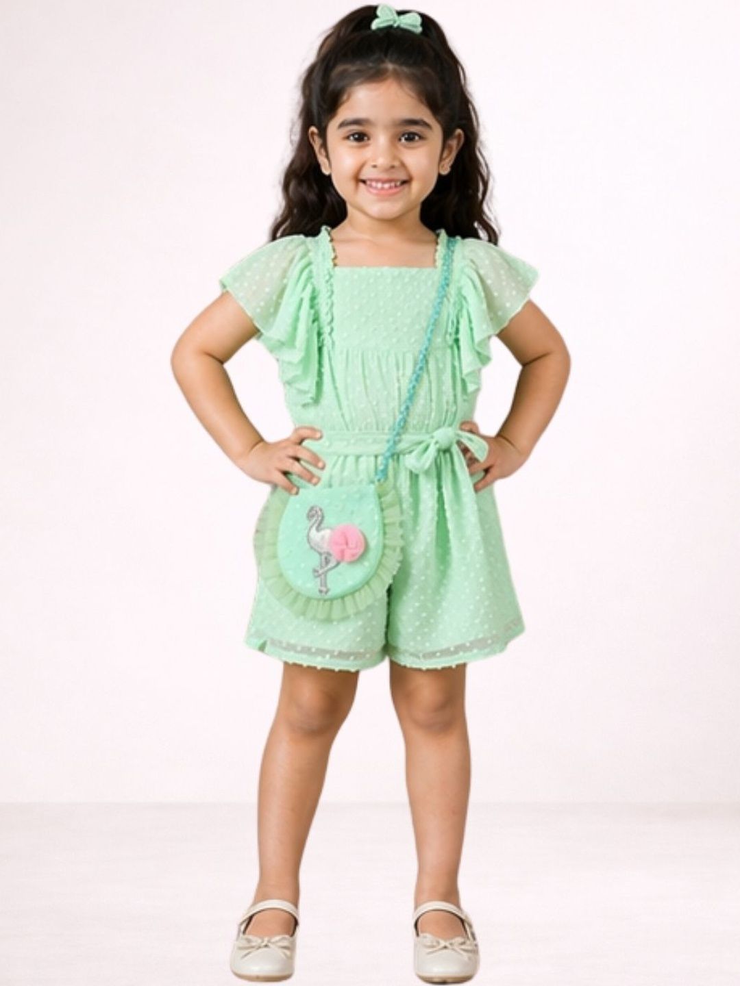 LIL DRAMA Girls With Applique Printed Square Neck Cotton Playsuit Jumpsuit-picture-57