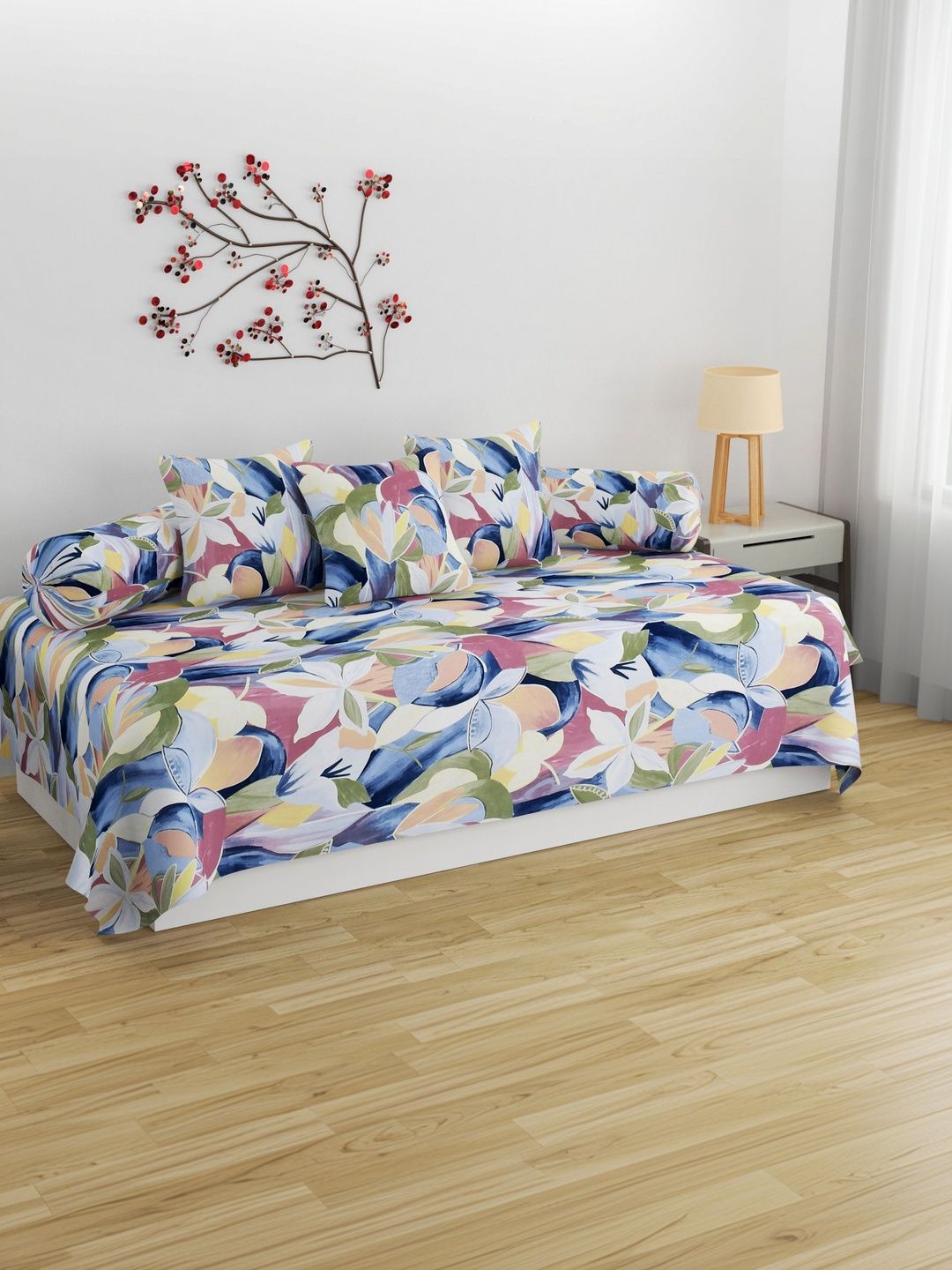 Apala Blue & White Printed Bedsheet With Bolster Covers & Cushion Covers 6-Pcs Diwan Set-image-28