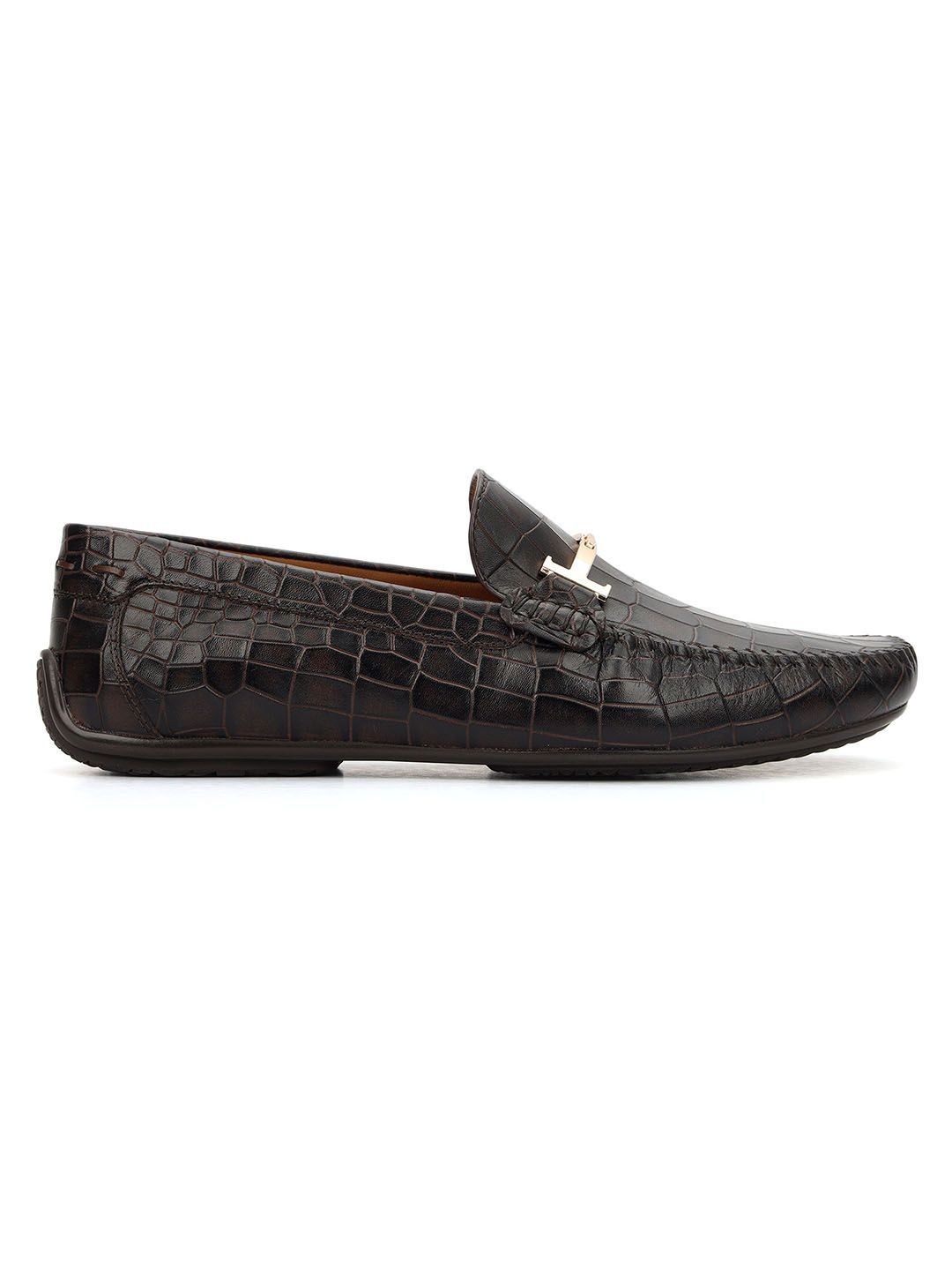 ROSSO BRUNELLO Men Textured Leather Round Toe Slip-On Formal Loafers-picture-31