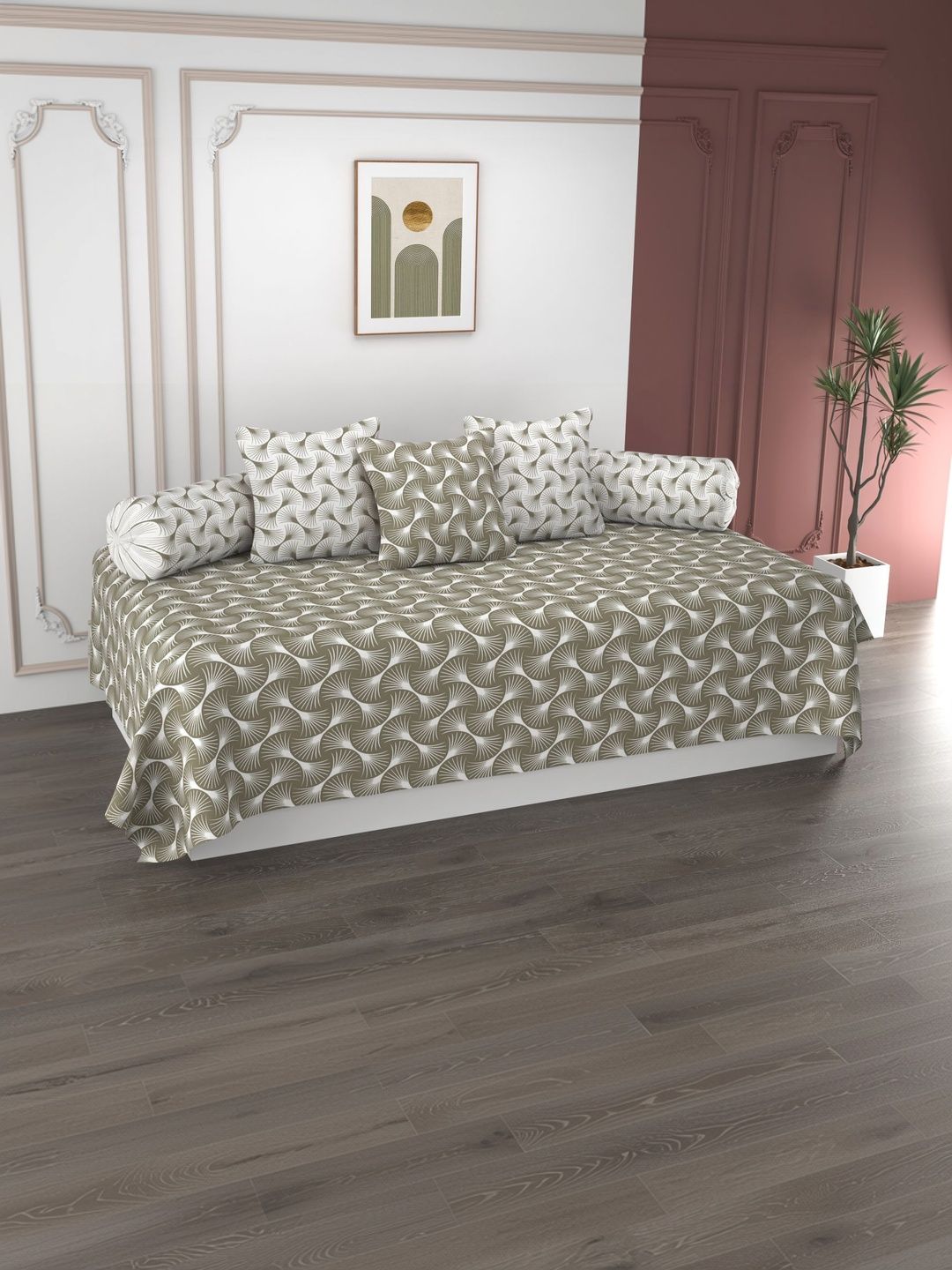 Apala 6 Pieces Beige Printed Microfiber Bedsheet With Bolster And Cushion Covers-picture-14