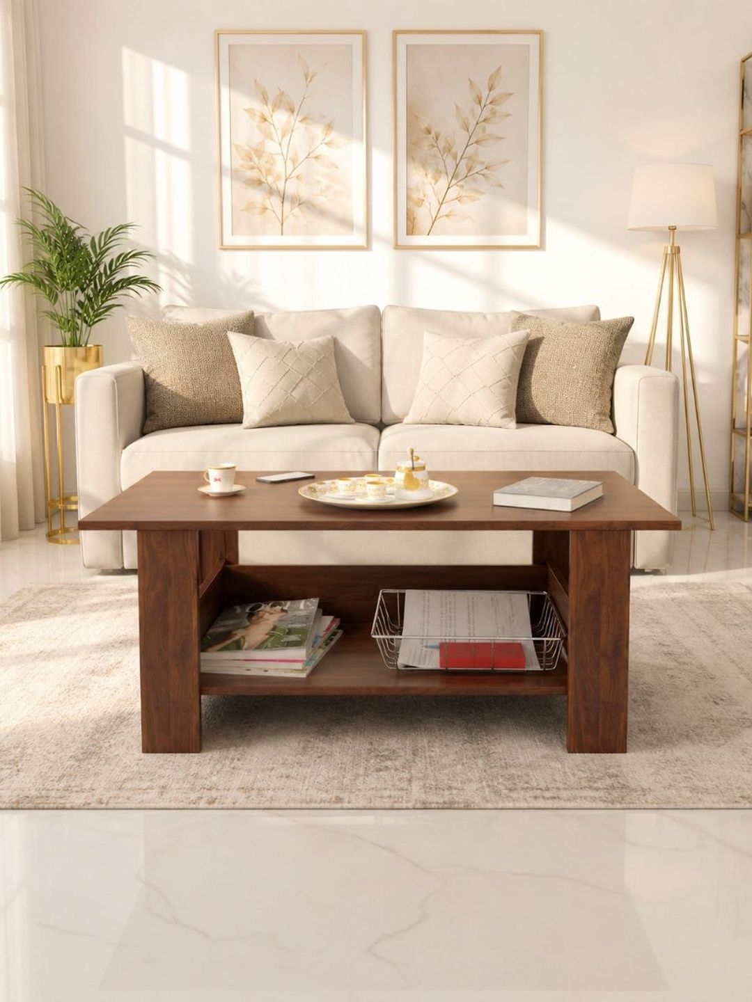 SPYDER CRAFT Tan Natural Stone Rectangle Coffee Table-image-8