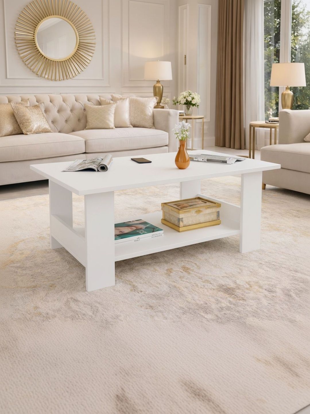 SPYDER CRAFT White Natural Stone Rectangle Coffee Table-image-8