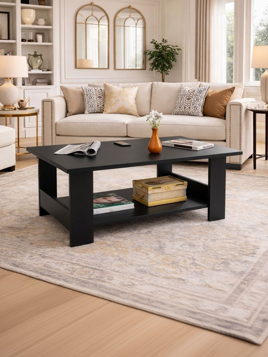 SPYDER CRAFT Black Natural Stone Rectangle Coffee Table-image-9