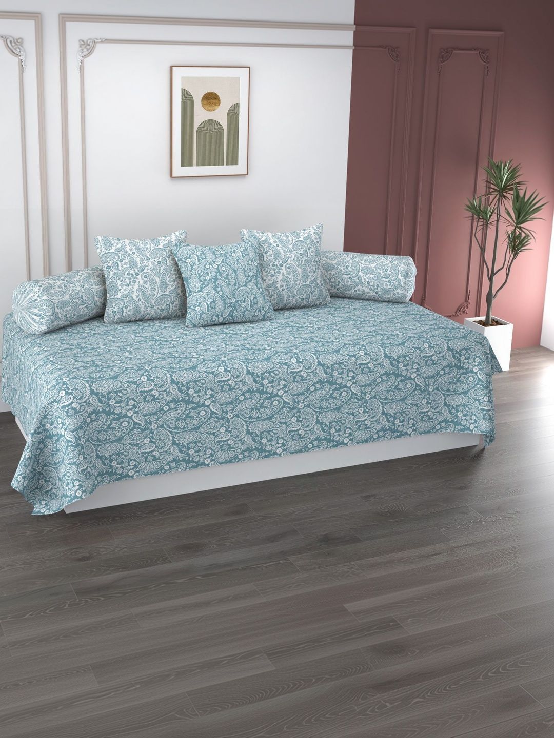 Apala 6 Pieces Blue Printed Microfiber Bedsheet With Bolster And Cushion Covers-picture-22