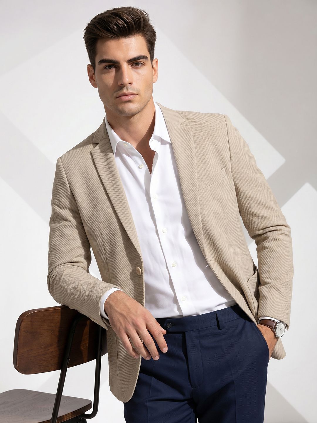 INVICTUS Slim Fit Textured Notched Lapel Single Breasted Formal Blazer-picture-35