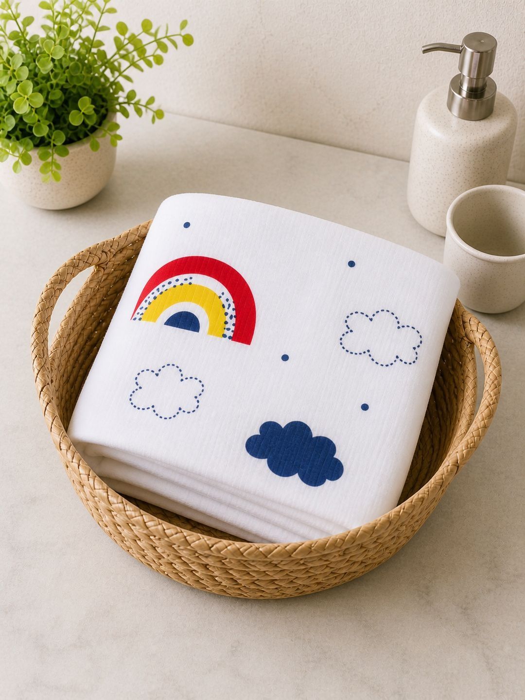 myminibuds White & White 1 Printed Cotton 110 GSM Bath Towel-image-13