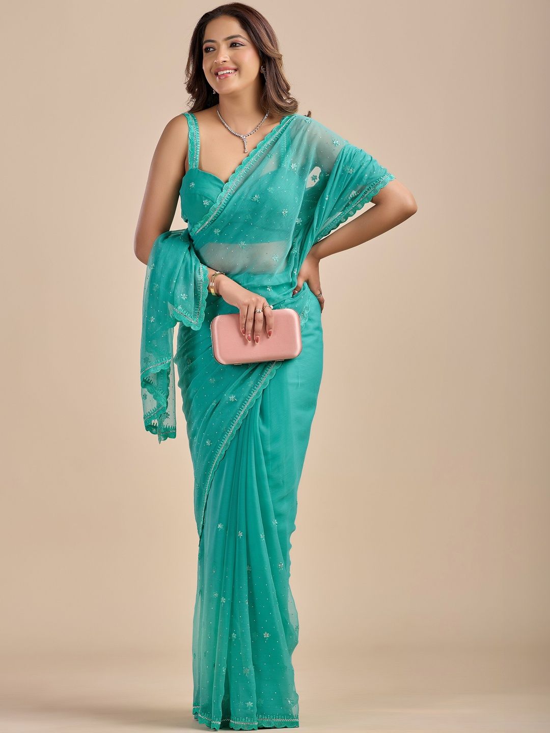 KIYAA FASHION Embellished Sequinned Pure Chiffon Heavy Work Saree-picture-49