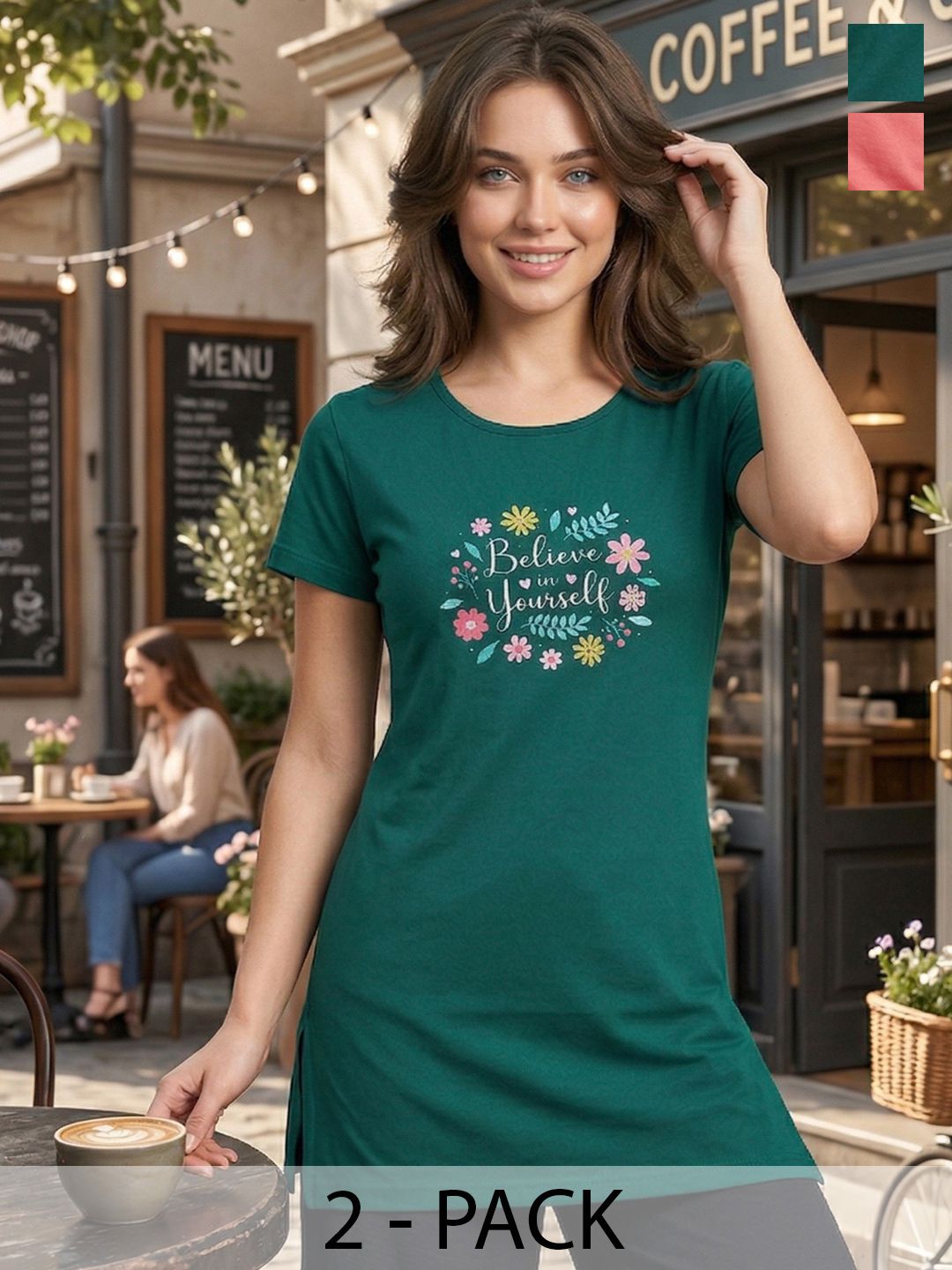 The Roadster Lifestyle Co. Women Pack of 2 Printed Lounge Tshirts-picture-27