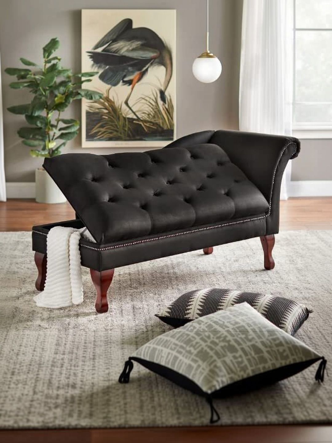 INDIAWOODMART 3-Seater Leather Black Sofa-picture-53
