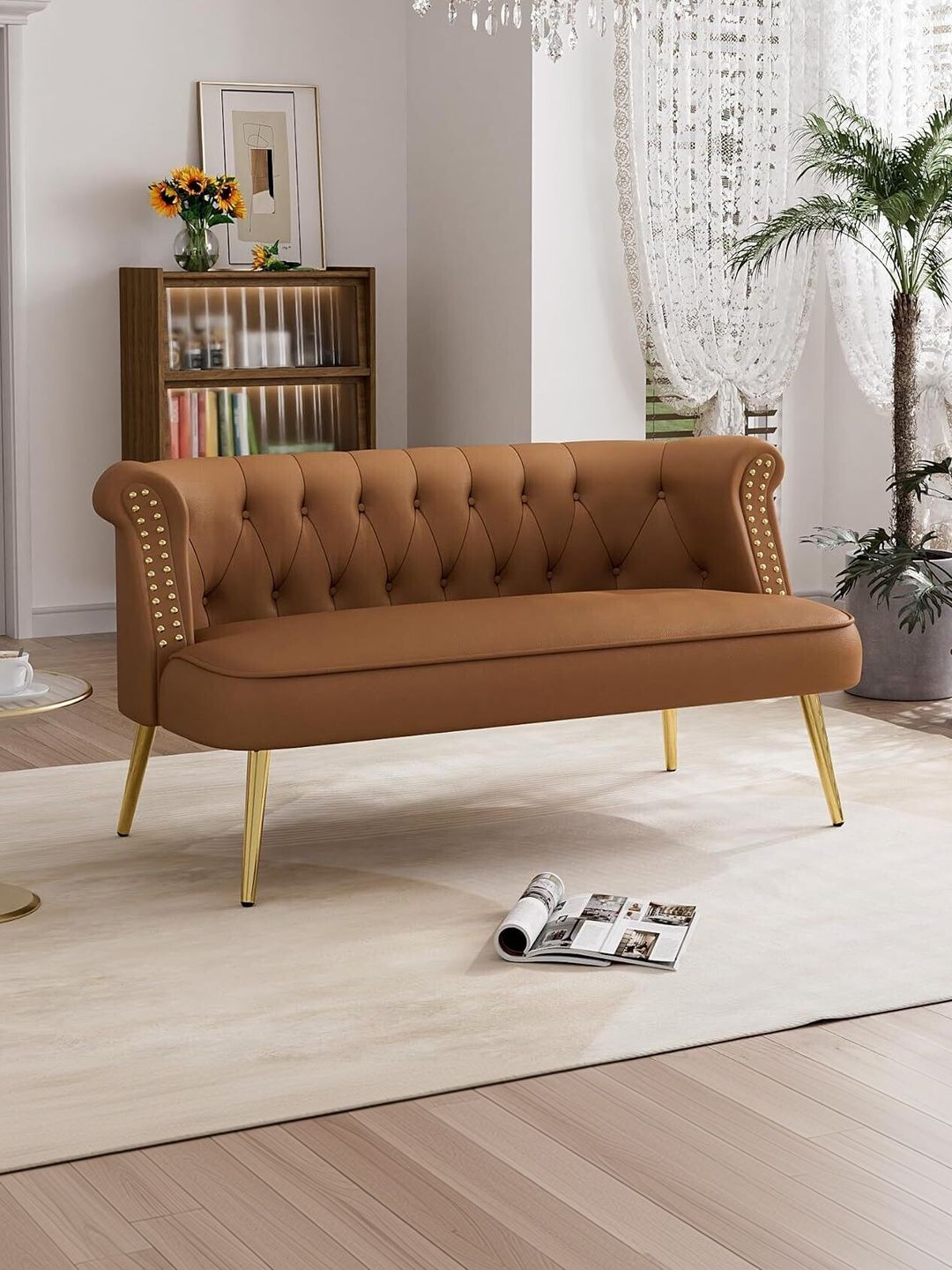 INDIAWOODMART Brown Textured Wooden 2 Seater Sofa-picture-29