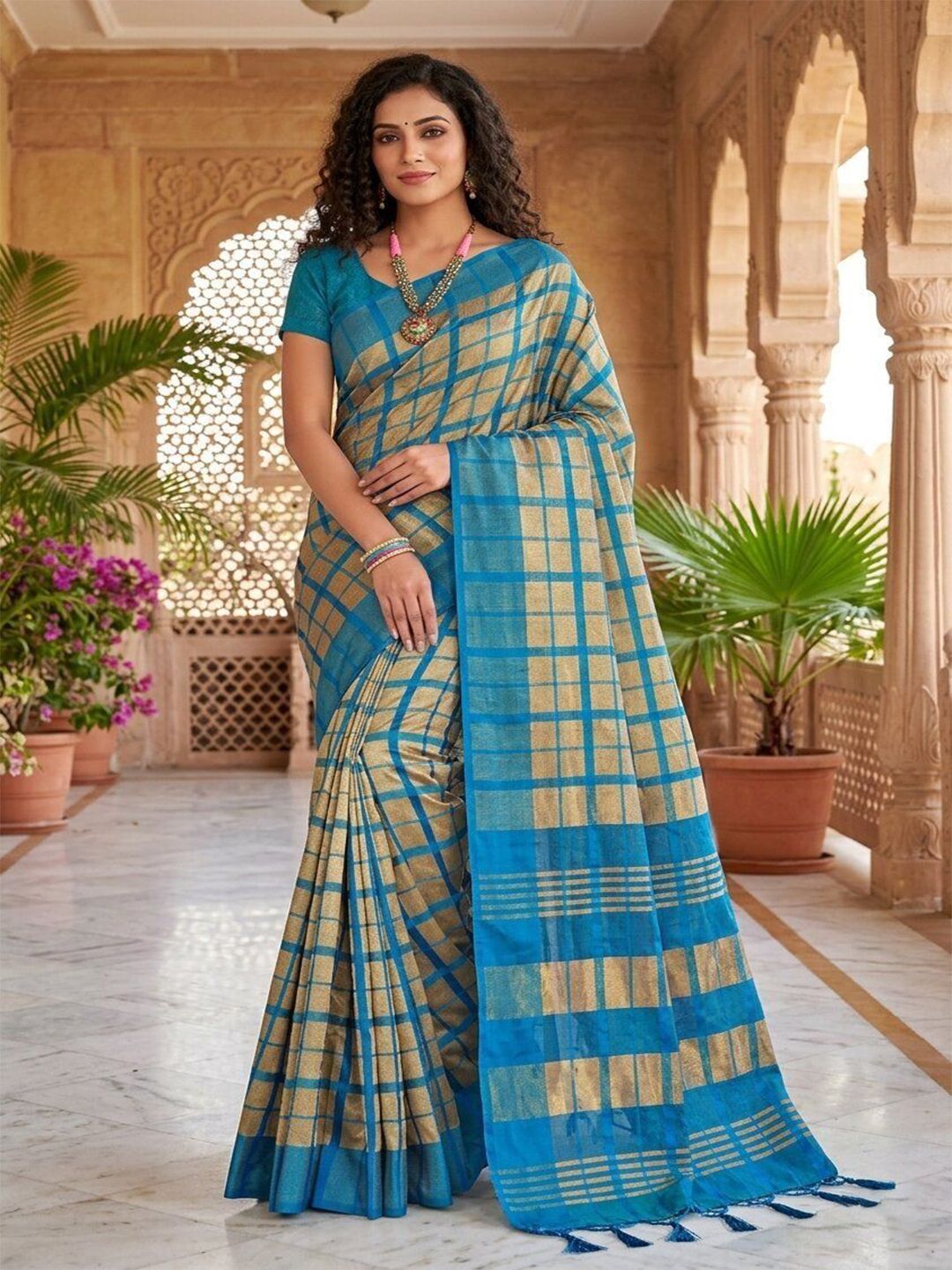 SHAIBO SAREE Checked Silk Cotton Handloom Uppada Saree-picture-49