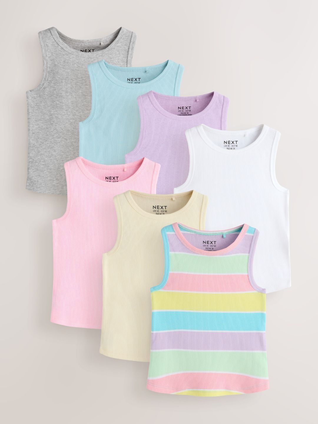 NEXT Girls Pack of 7 Round Neck Vests-image-7