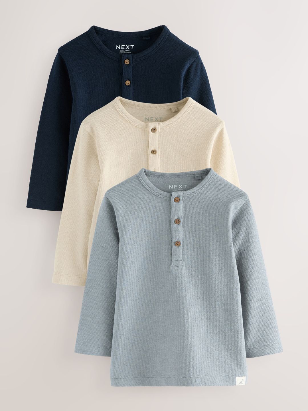 NEXT Boy Pack Of 3 Long Sleeve Henley T-Shirts-picture-30