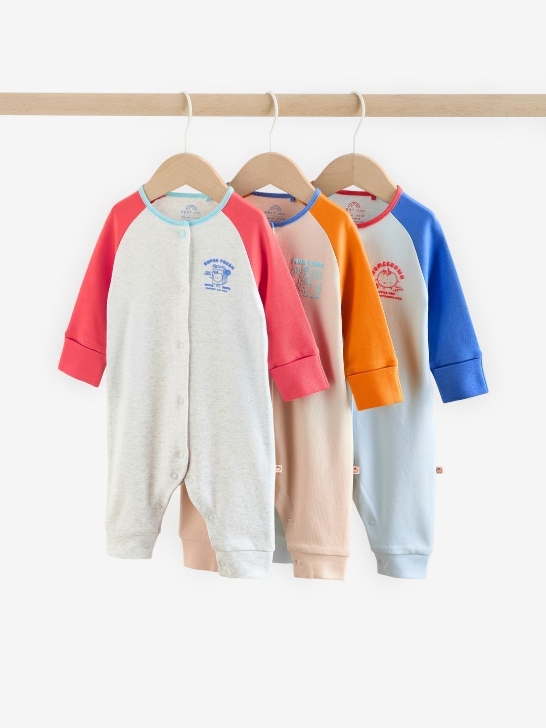 NEXT Boys 3 Pack Multi Raglan Baby Sleepsuit