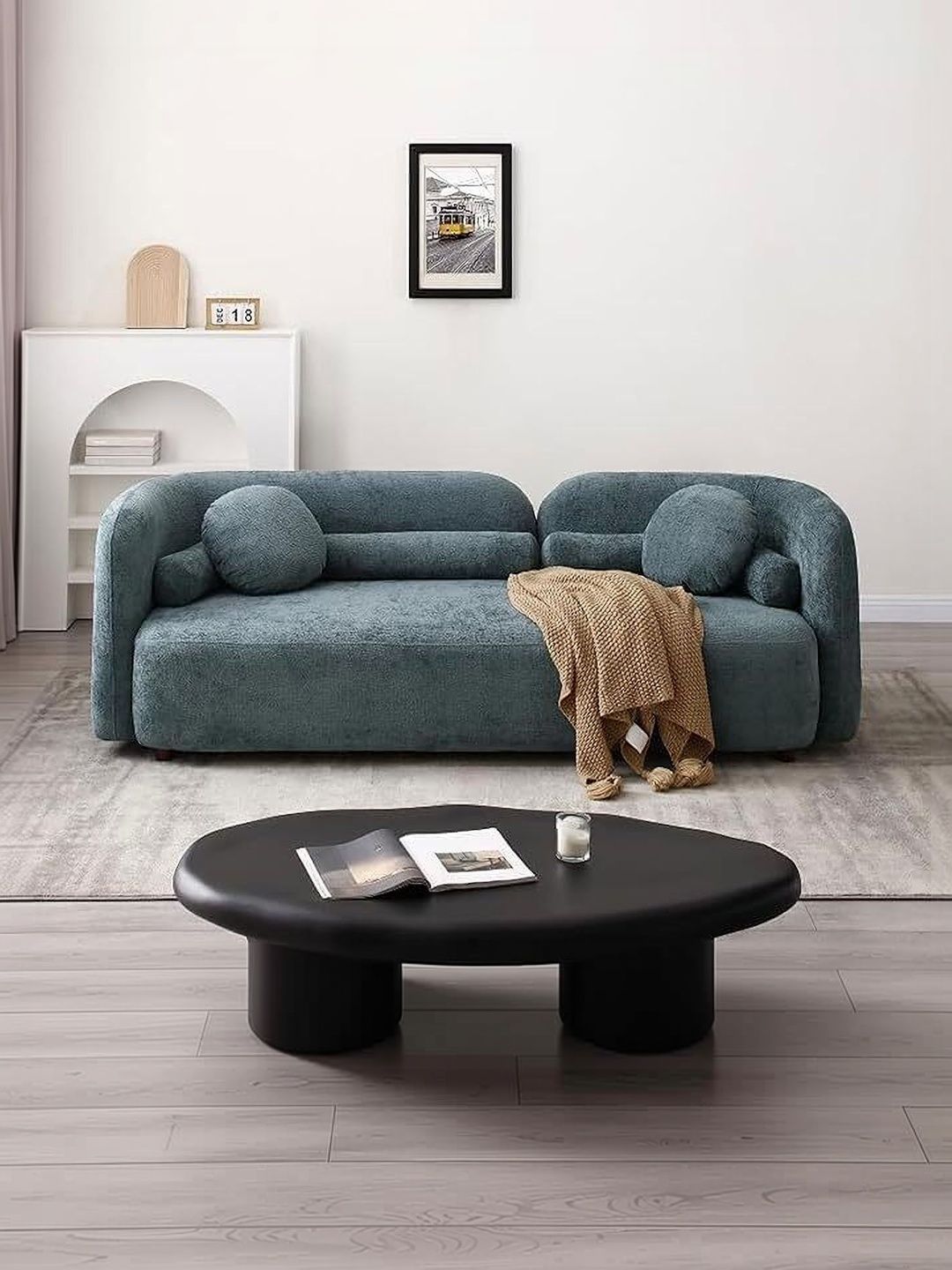 INDIAWOODMART Blue Textured Wooden 3 Seater Sofa-picture-29