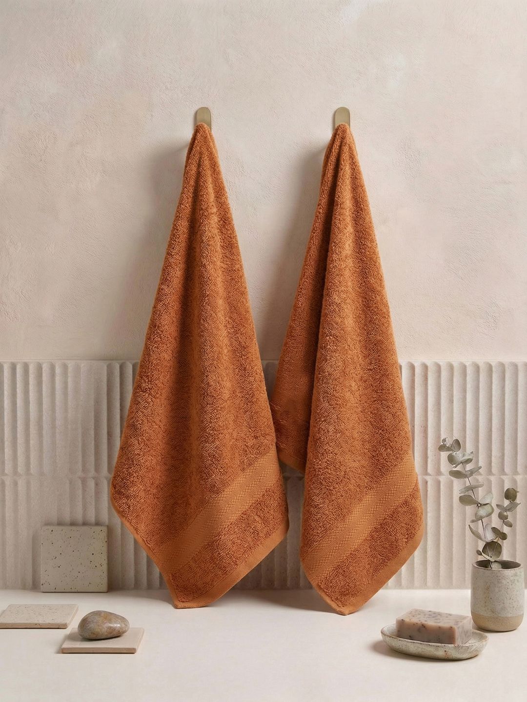 Monte Carlo 2-Pcs Orange Textured Pure Cotton 380 GSM Hand Towels-image-6