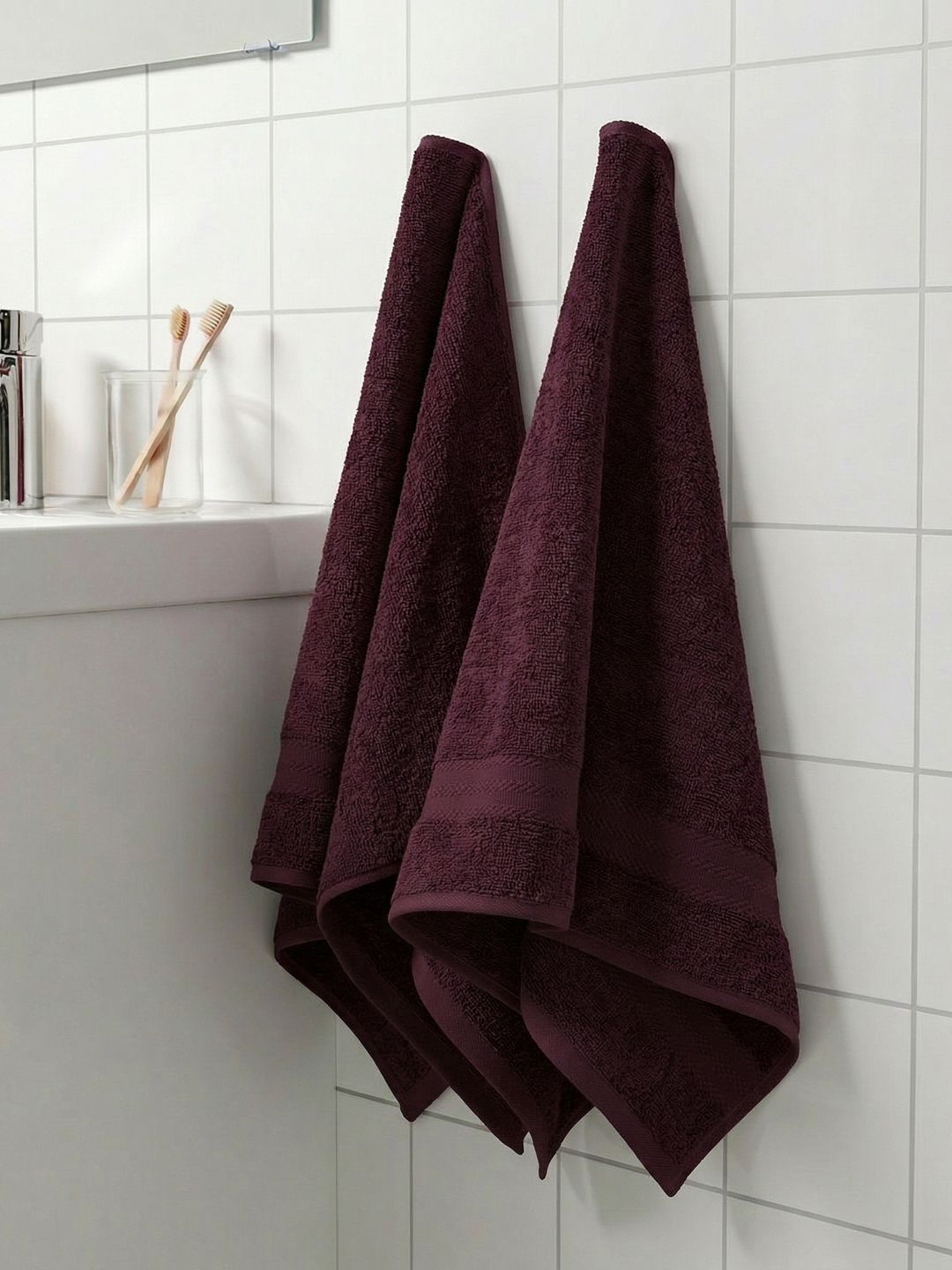 Monte Carlo 2-Pcs Burgundy Textured Pure Cotton 380 GSM Hand Towels-image-1