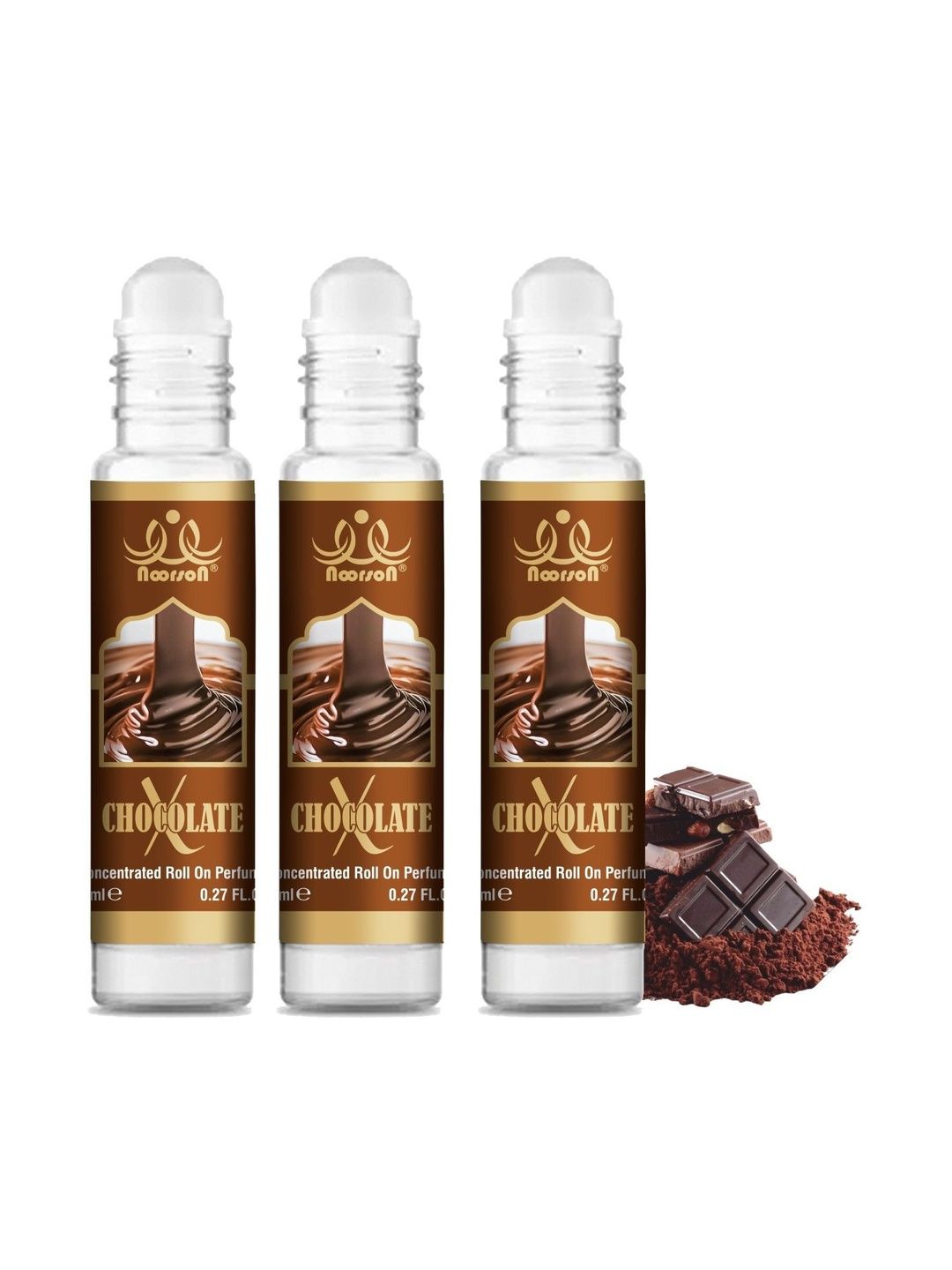 Noorson Unisex Set Of 3 X Chocolate Long Lasting Roll On Attar - 8 ml Each-image-10