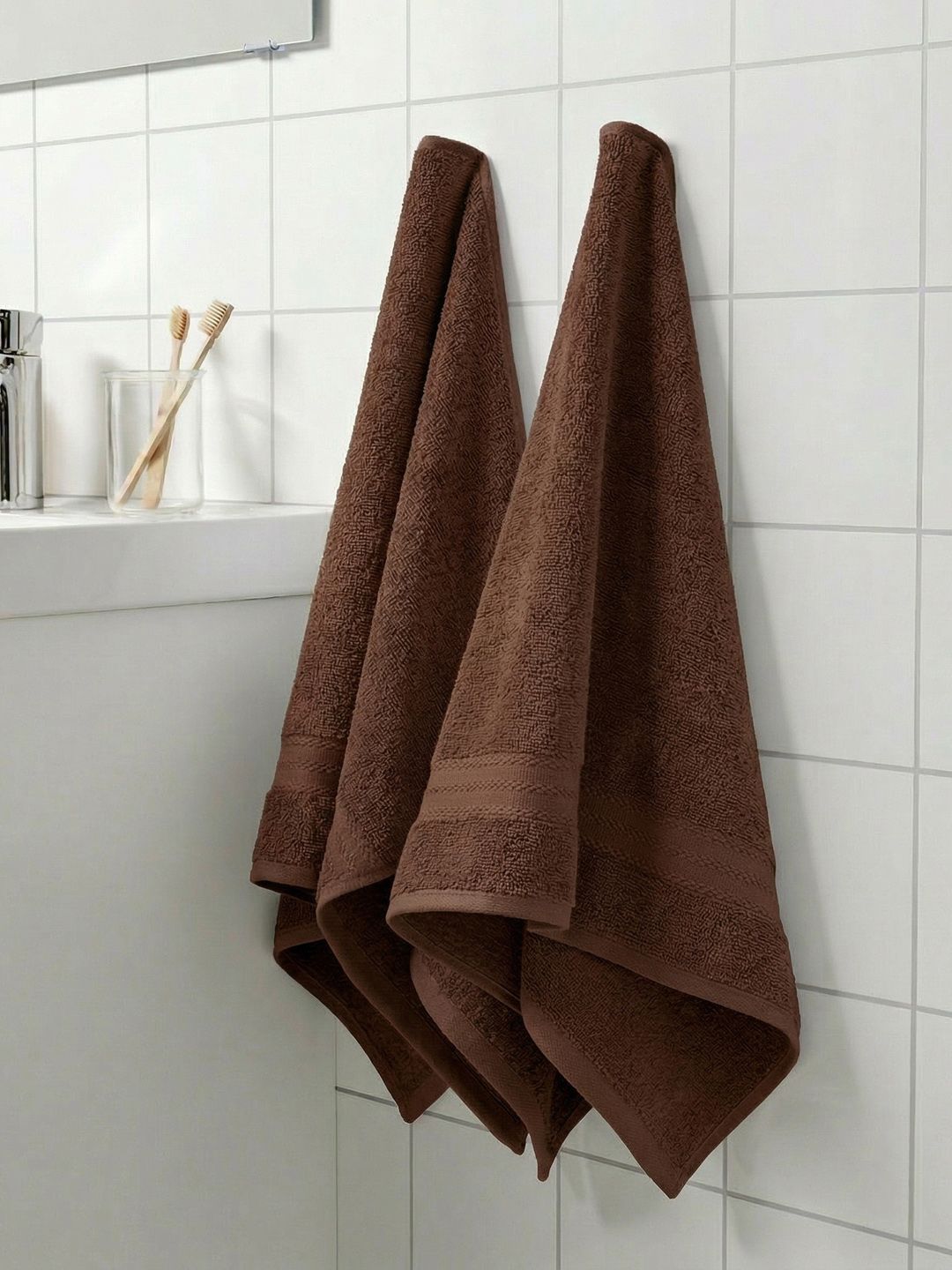 Monte Carlo 2-Pcs Brown Textured Pure Cotton 500 GSM Hand Towels-picture-36