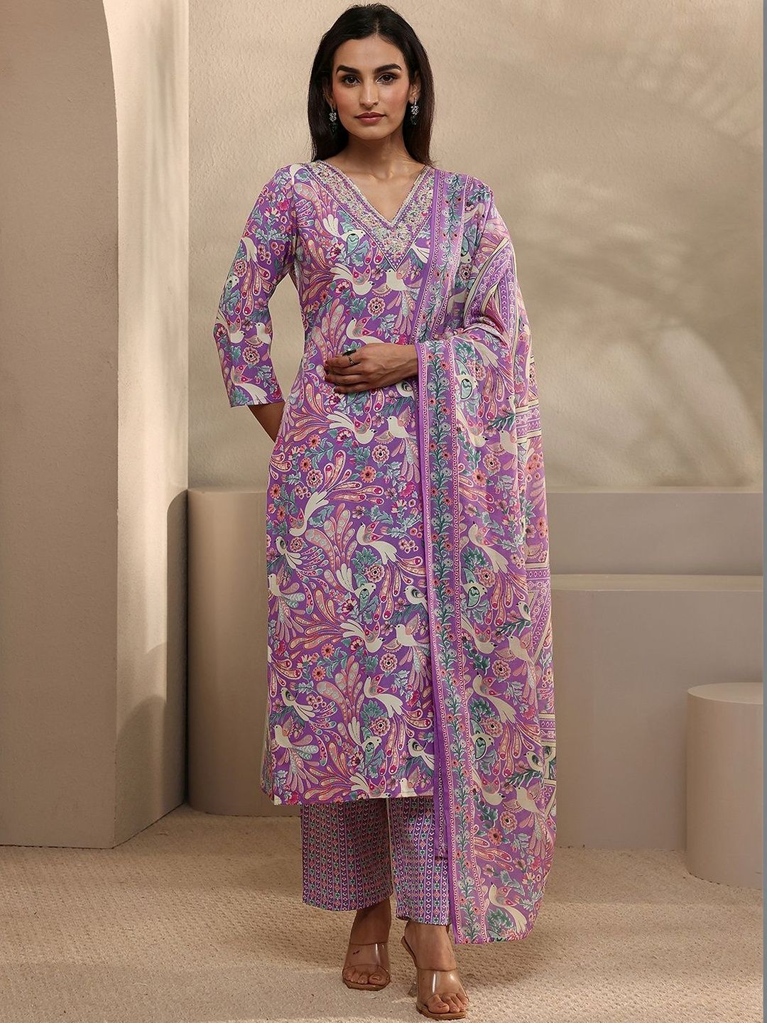 Gerua By Libas Women Ethnic Motifs Printed Regular Thread Work Kurta with Trousers & With Dupatta-picture-22