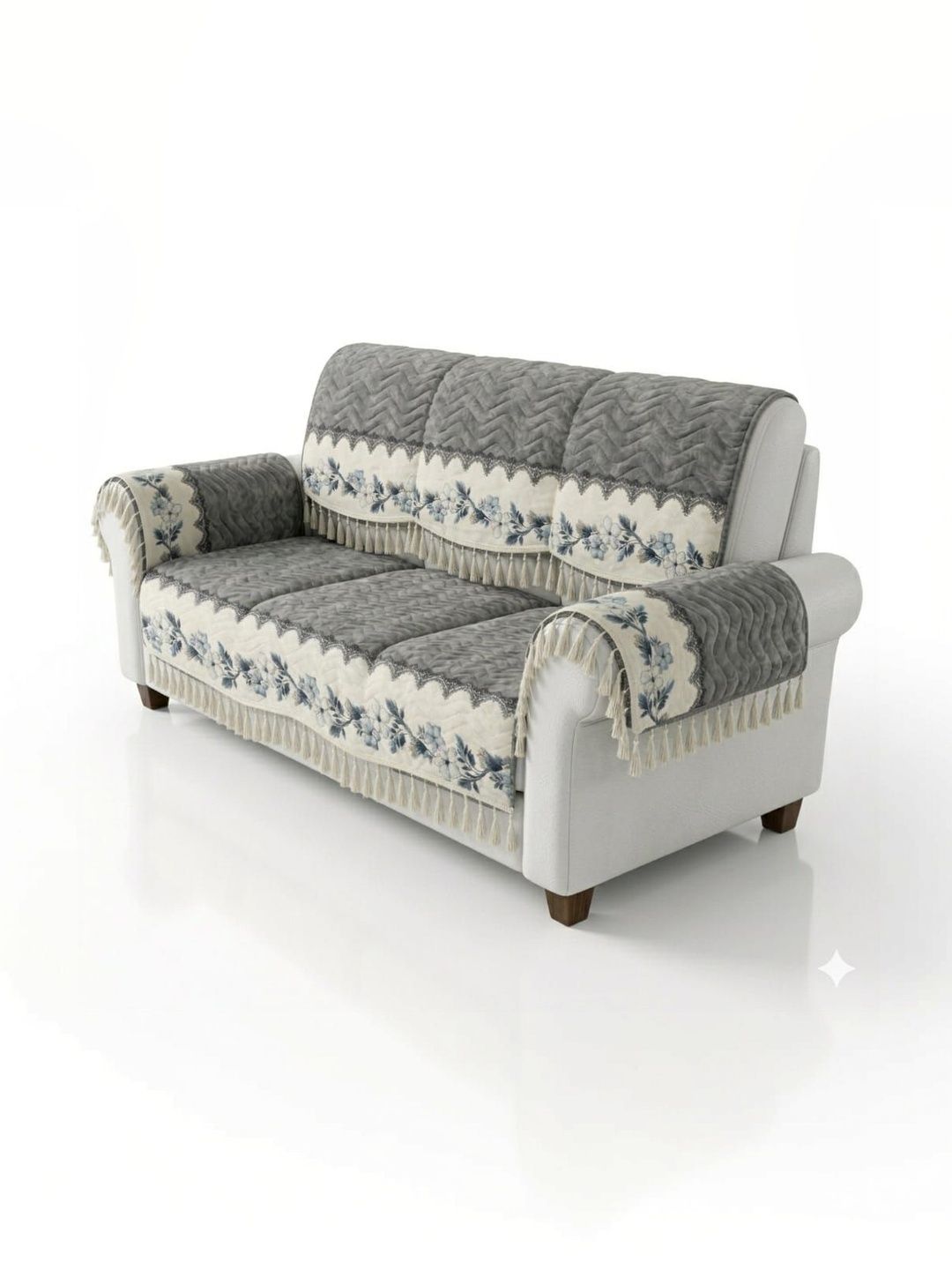 KANUM Grey & Grey Printed Polyester Blend Sofa Cover With Arms-picture-40