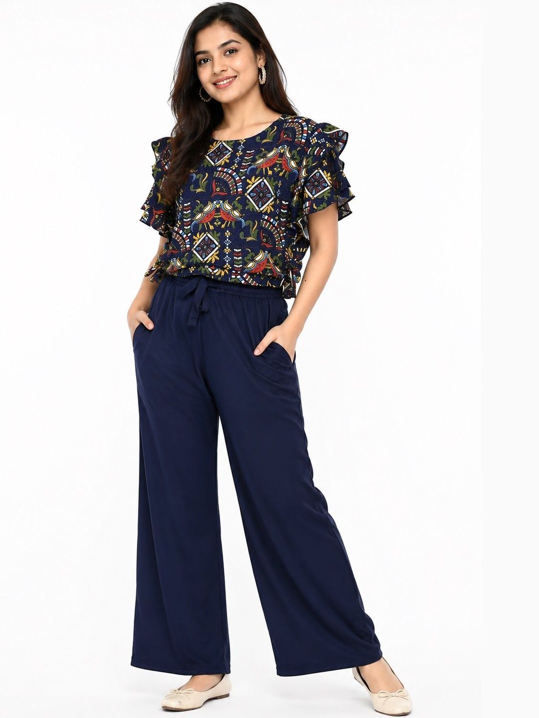 DressBerry Ruffled Printed Top with Palazzos-picture-42