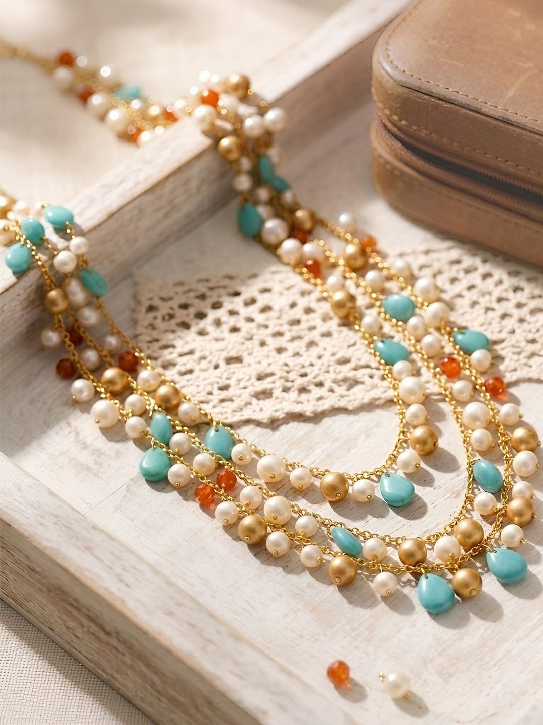 DCA Artificial Stones Studded Layered Necklace