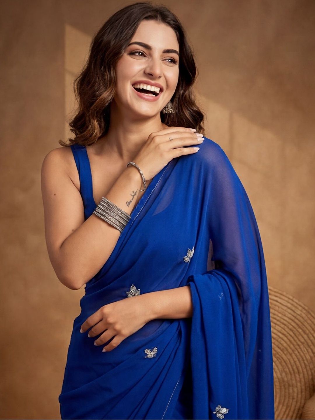 Jaipur Kurti Embellished Embroidered Pure Georgette Saree-image-40