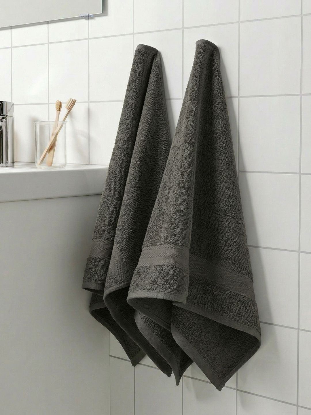 Monte Carlo 2-Pcs Grey Textured Pure Cotton 380 GSM Hand Towels-image-32