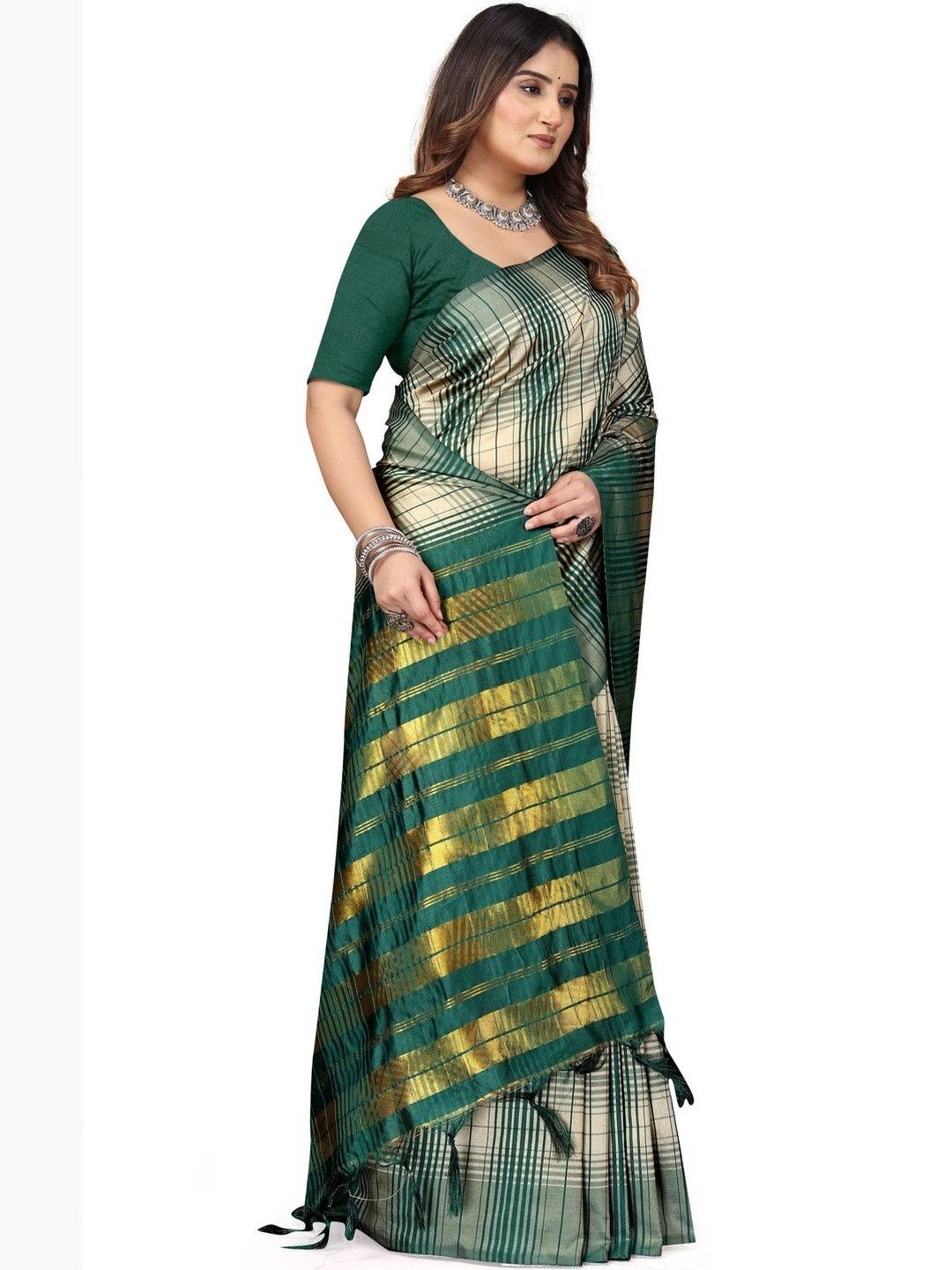 PRIYANSH CREATION Woven Design Zari Silk Cotton Handloom Uppada Saree-picture-25