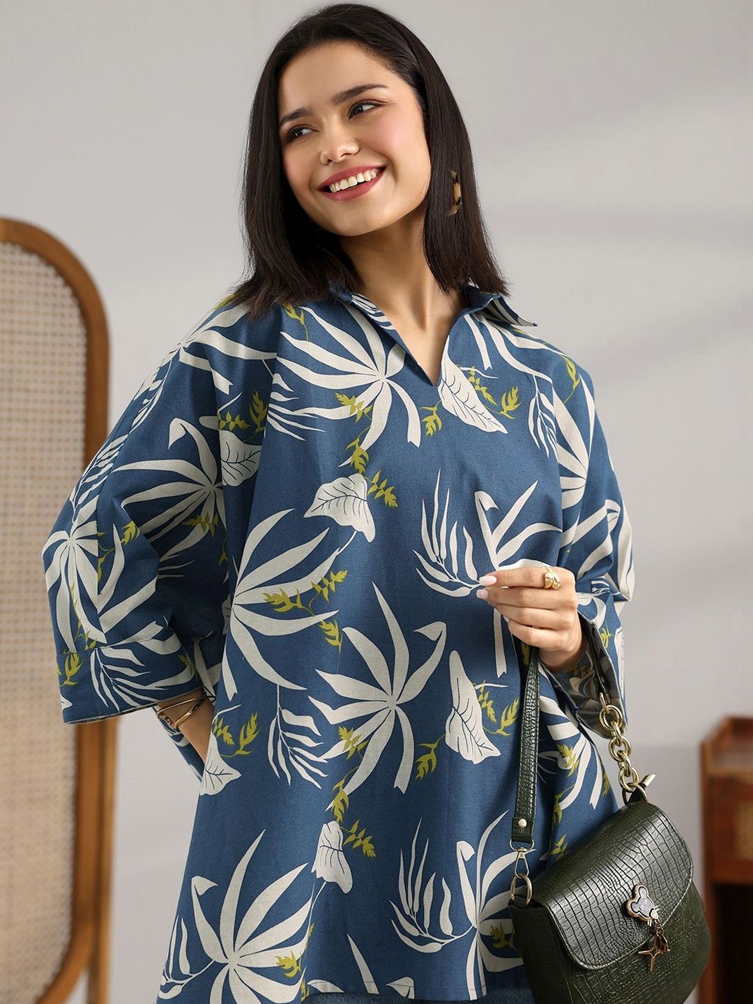 Libas Botanical Printed Shirt Collar Kurti-picture-25