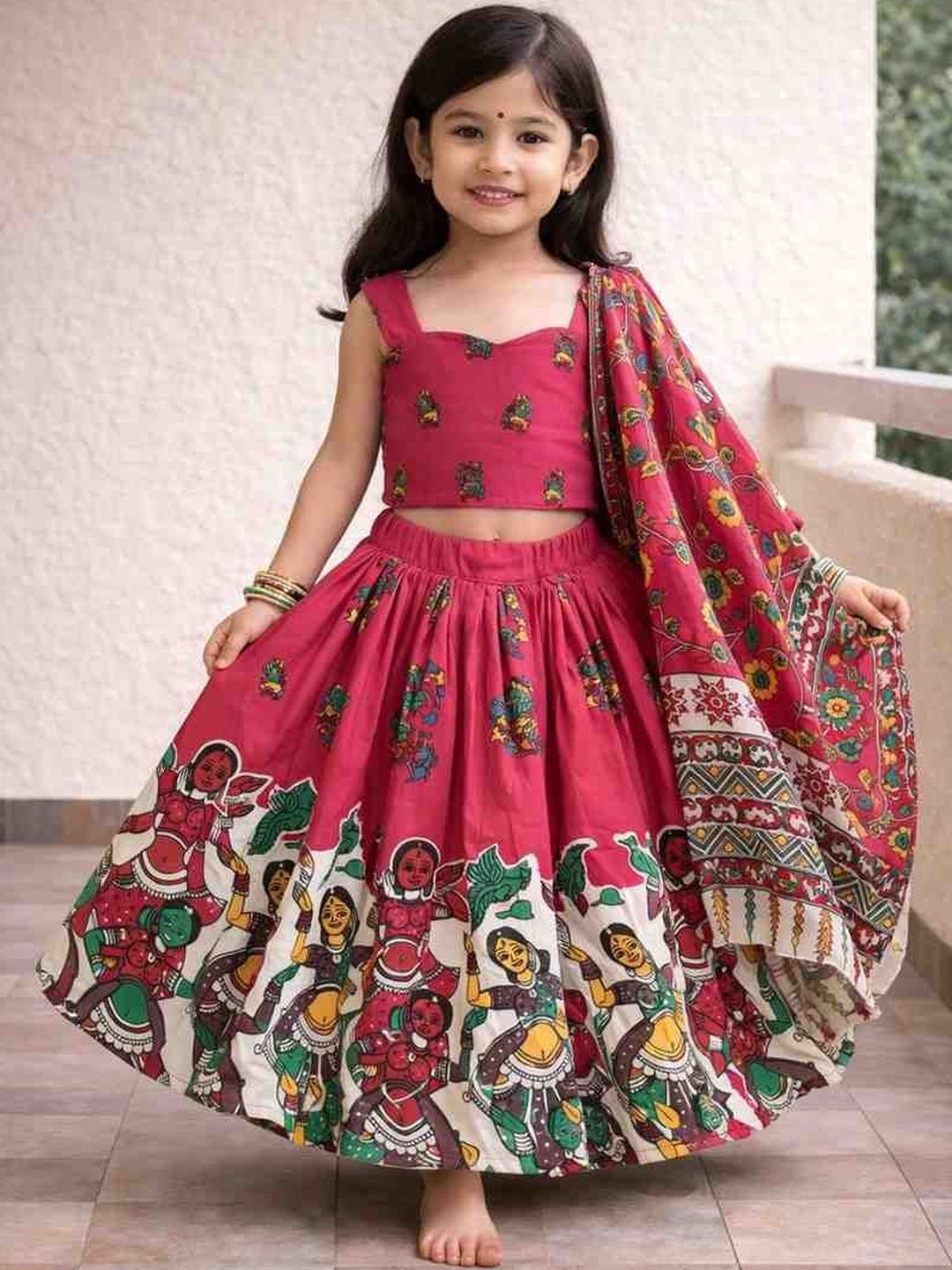 Sangria Girls Printed Square-Neck Flared Lehenga Choli-picture-35